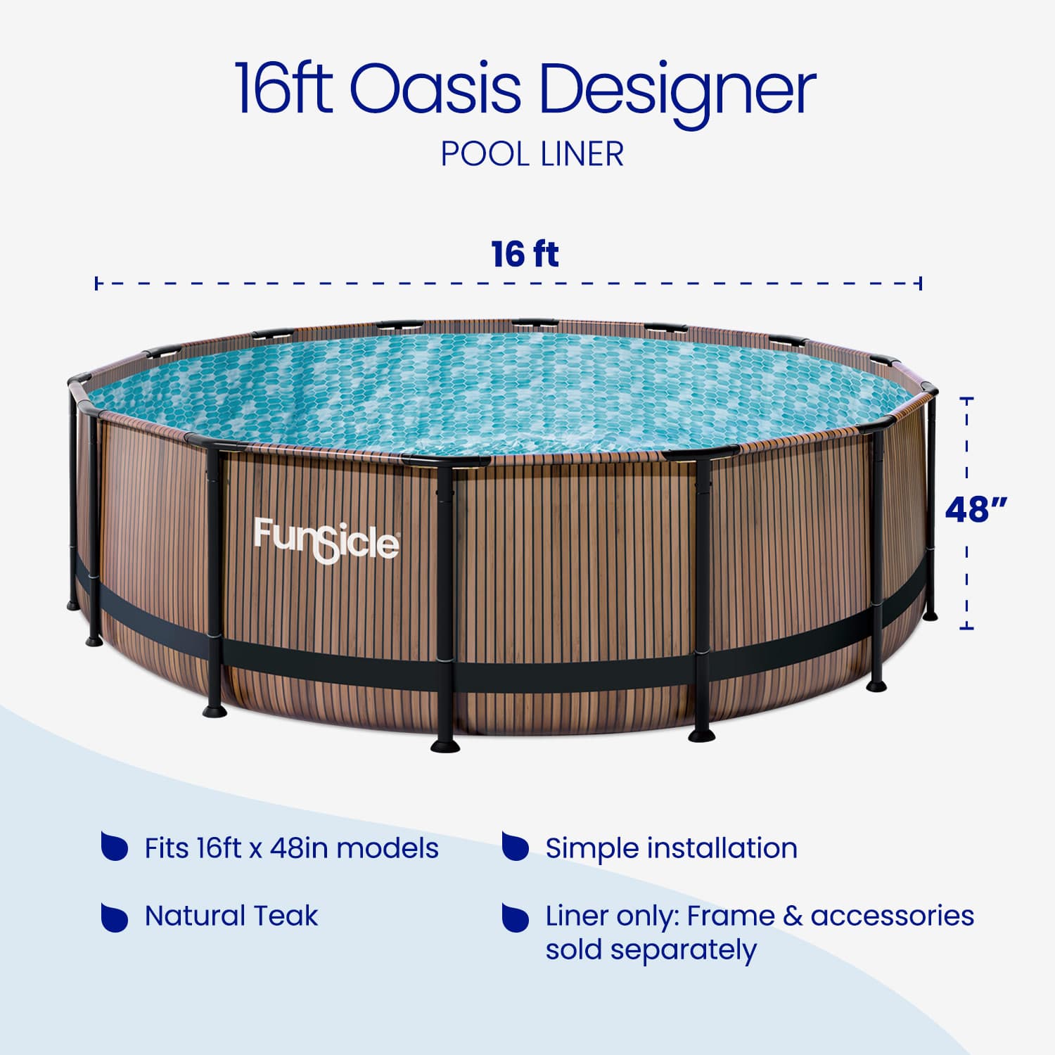 16ft oasis designer pool liner with dimensions and features