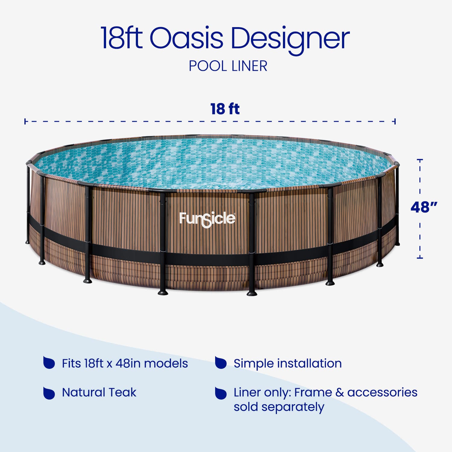 18ft Oasis Designer pool liner with dimensions and Funsicle branding on a white background.