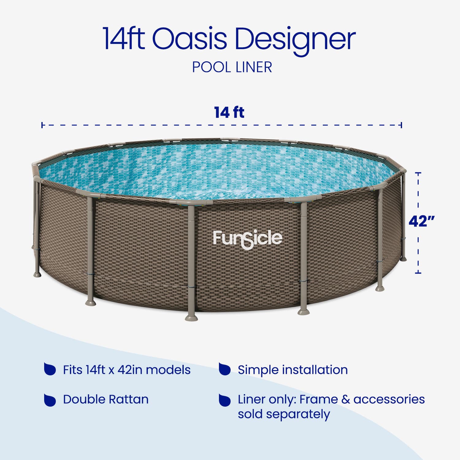 Funsicle pool liner with dimensions and features on a white background
