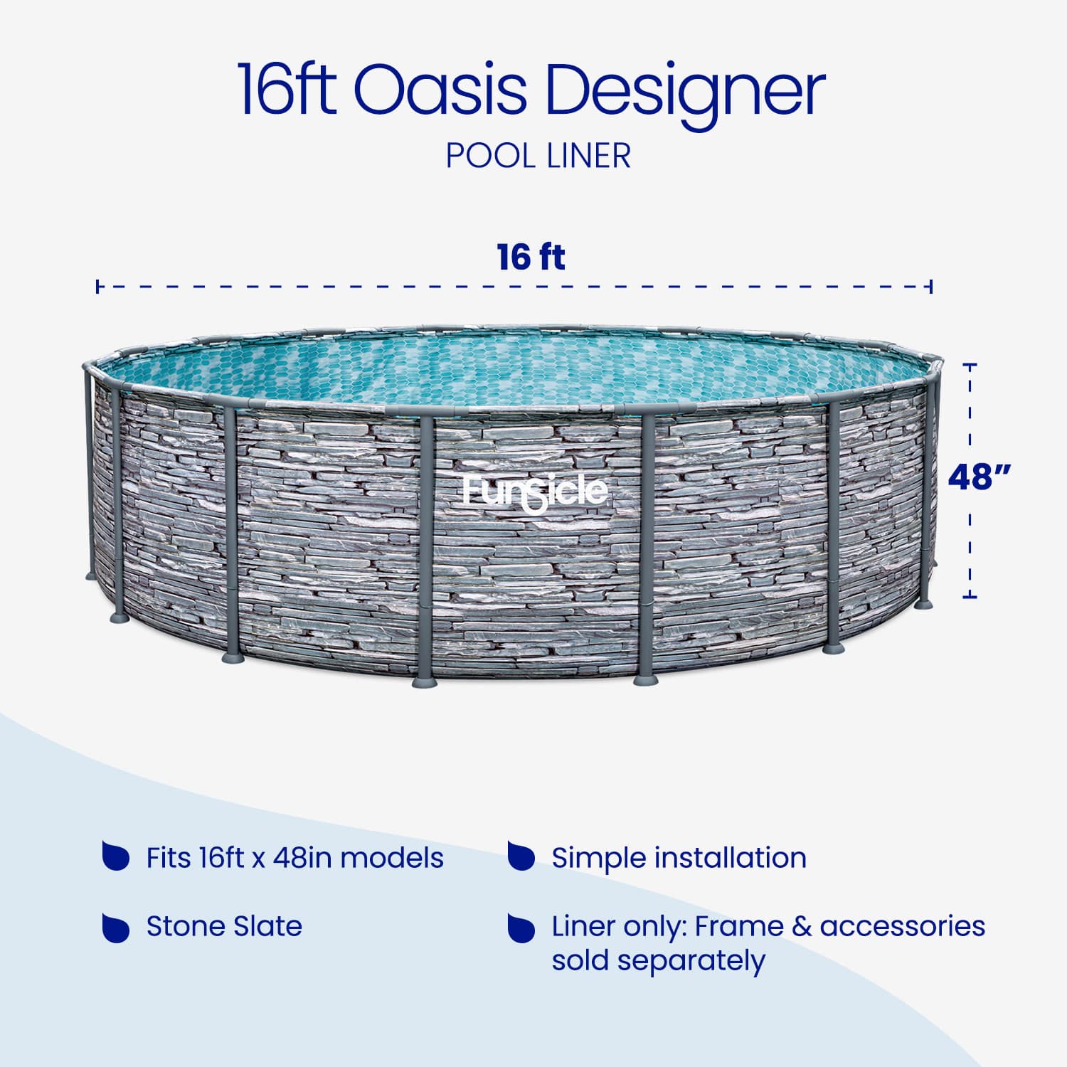Funsicle 16ft Oasis Designer pool liner with stone slate finish on a white background