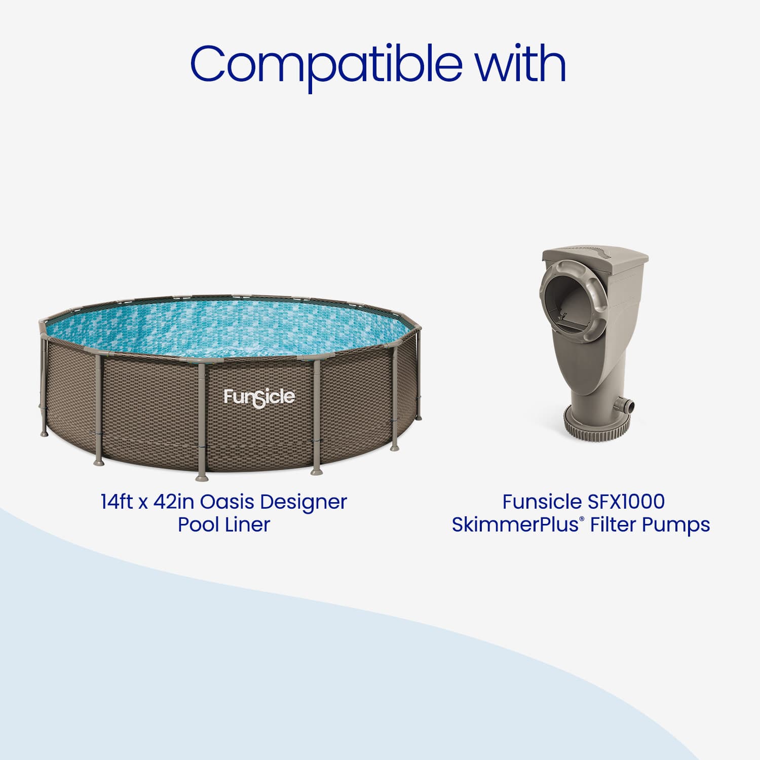 Funsicle pool liner and skimmer pump on a white background