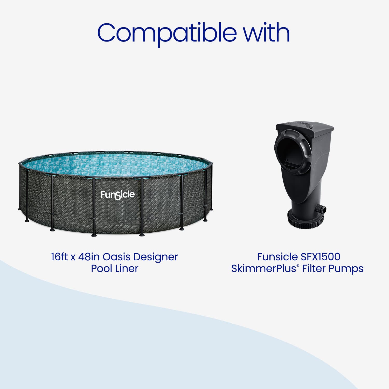 Funsicle pool with liner and Funsicle skimmer pump on a white background