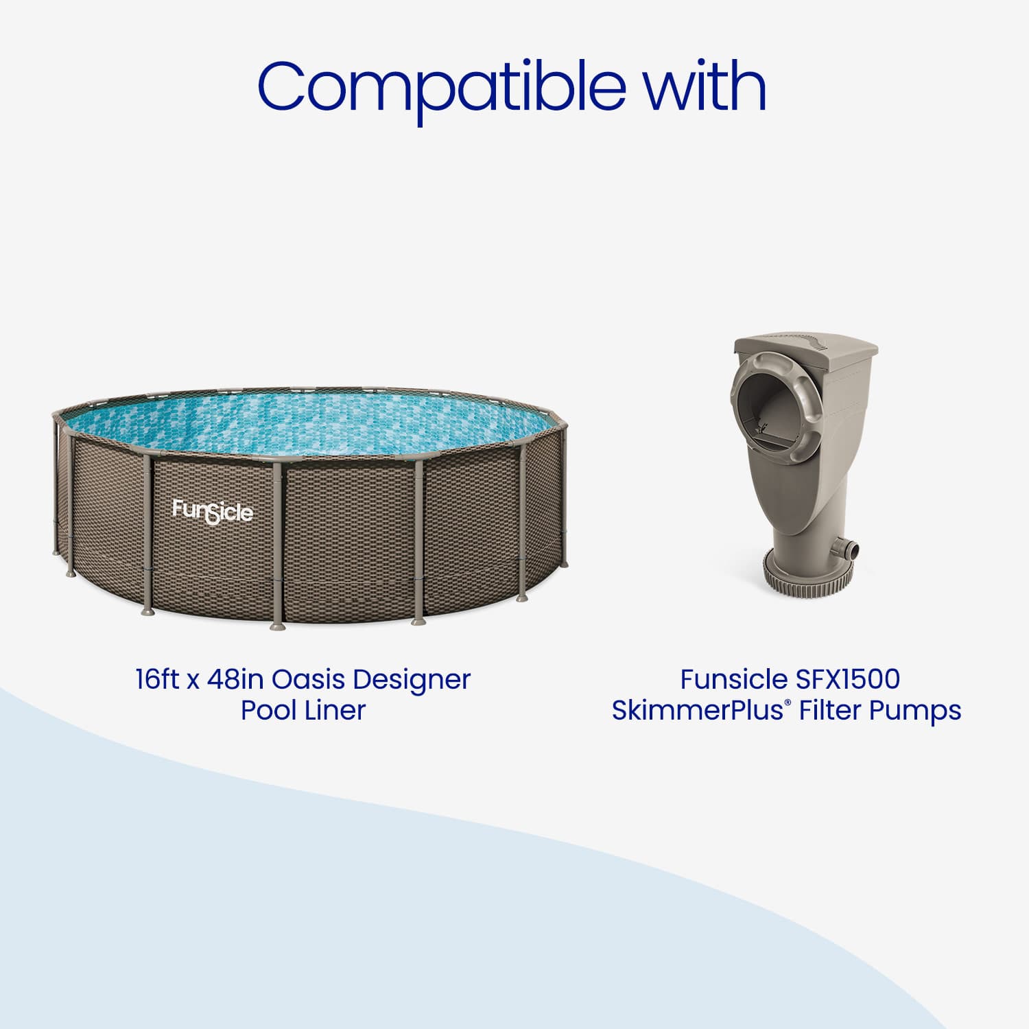 Funsicle pool liner and skimmer pump on a white background