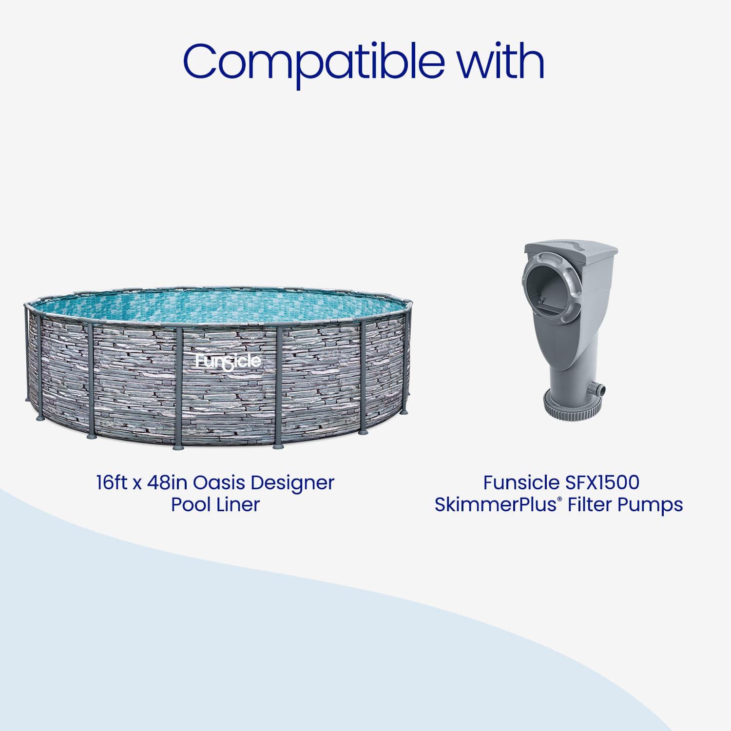 Pool with liner and filter pump on a white background