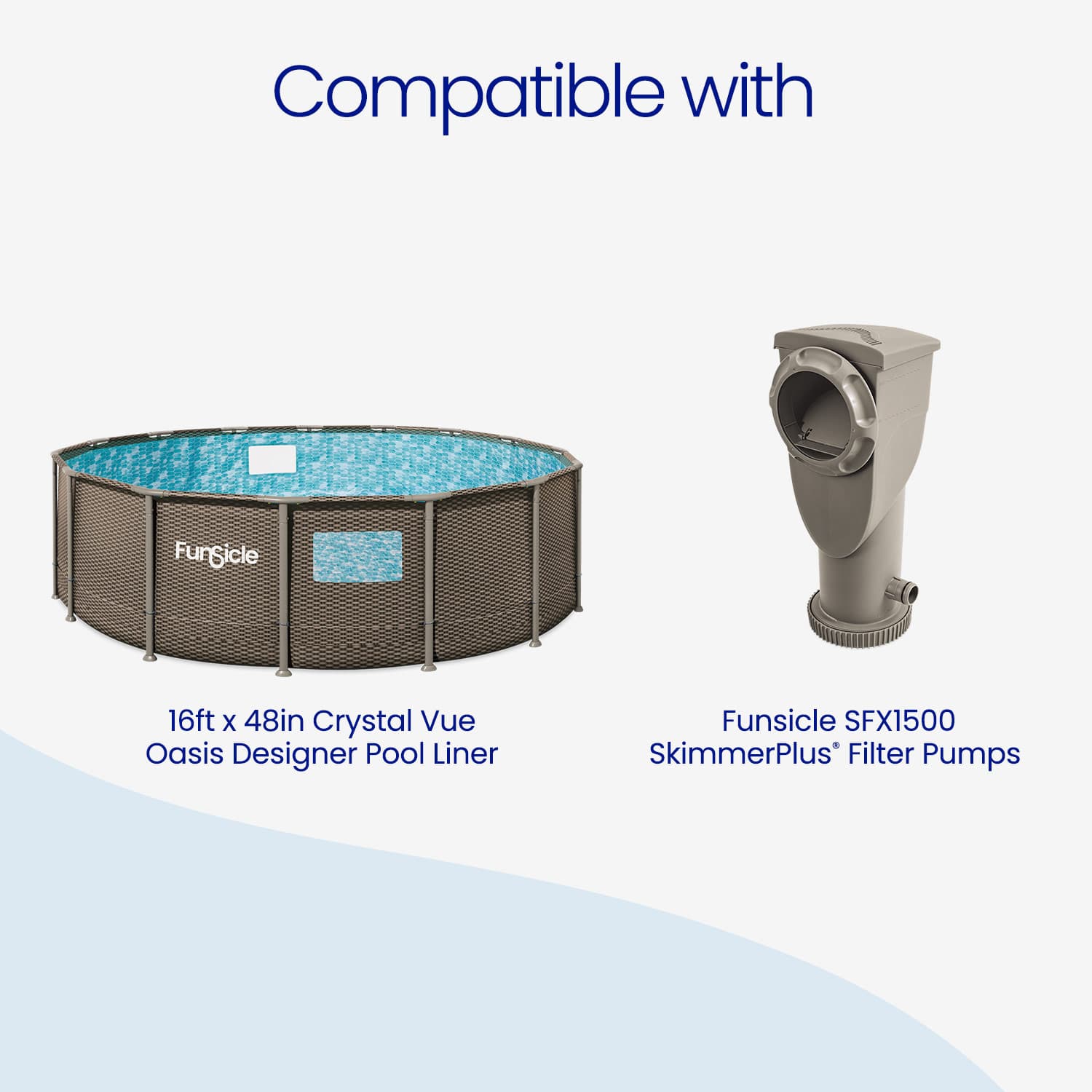 Funsicle pool with liner and skimmer pump on a white background