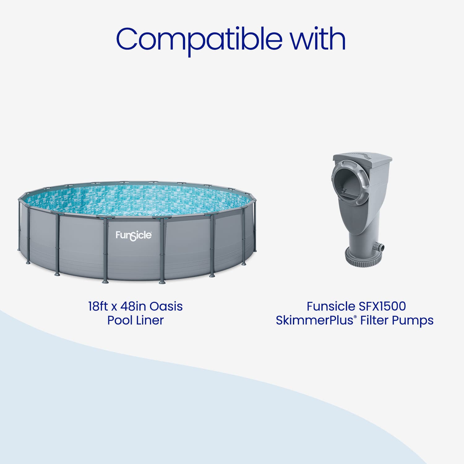 Funsicle pool with liner and Funsicle SFX1500 skimmer filter pump on a white background