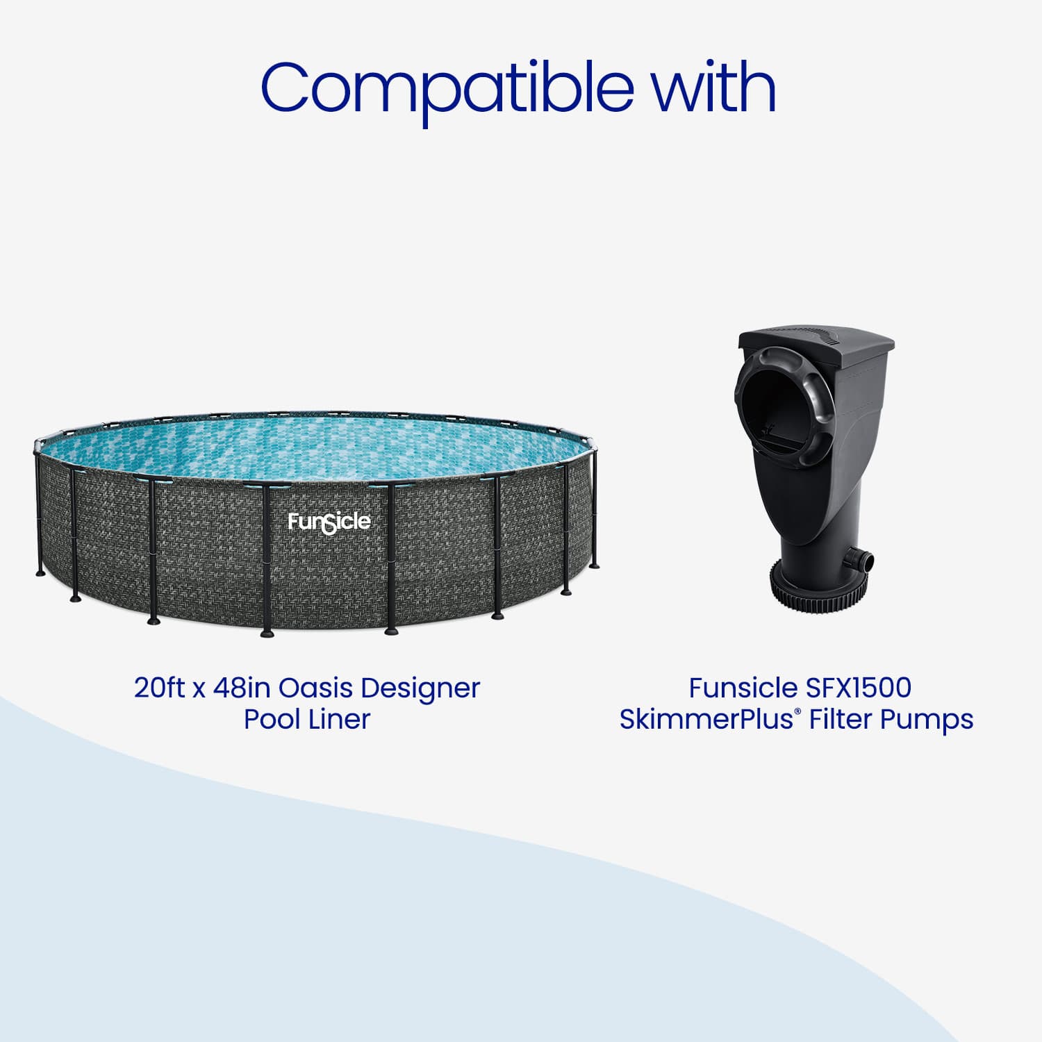 Funsicle pool liner and filter pump on a white background