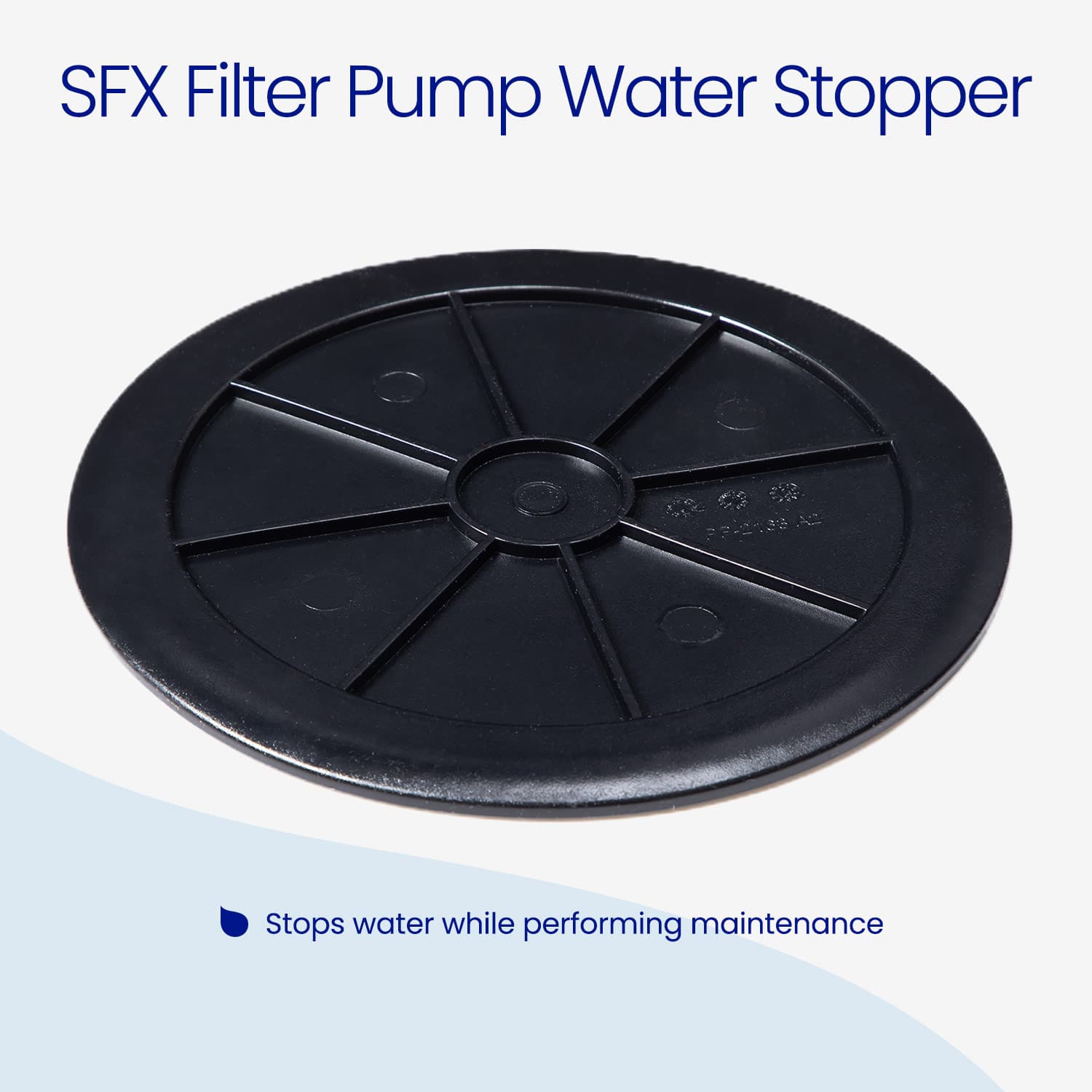 Black SFX Filter Pump Water Stopper on a light blue background