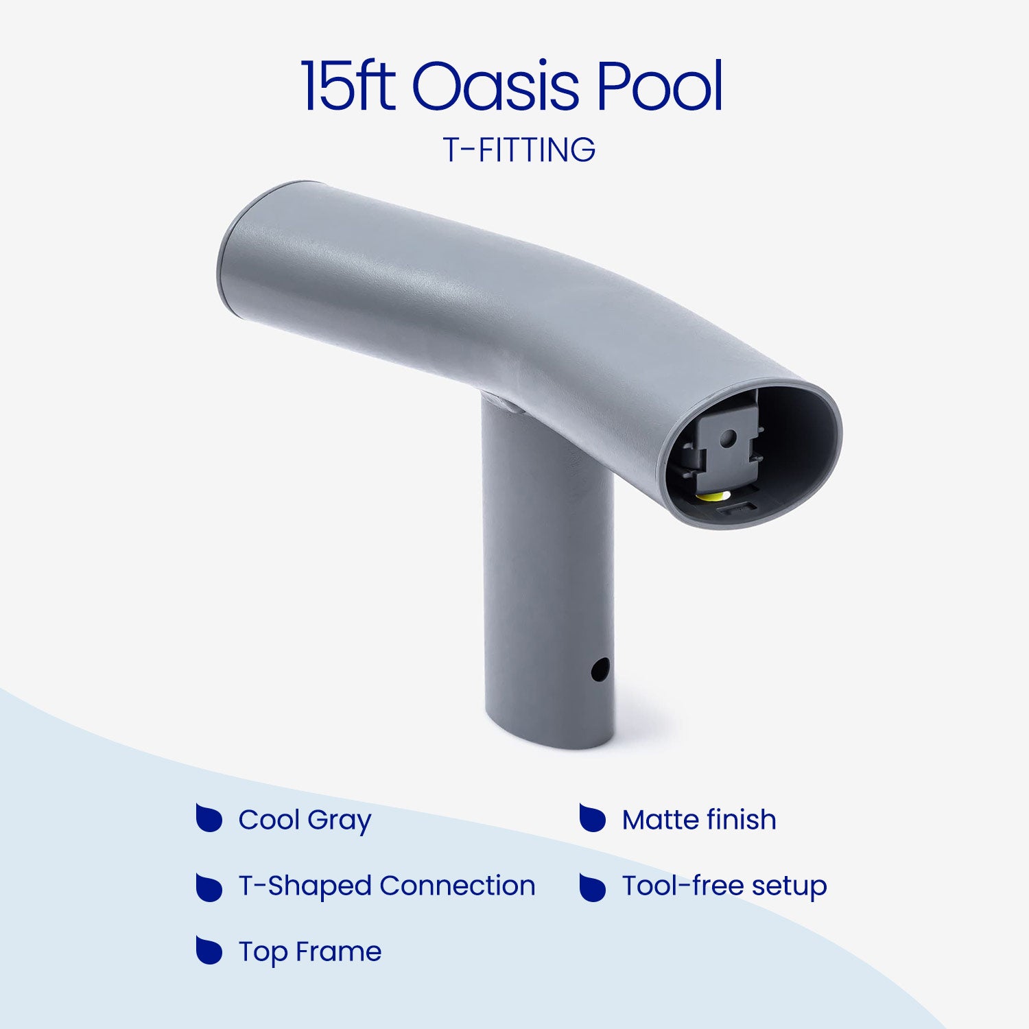 Gray T-fitting for 15ft Oasis Pool with product details on a white background