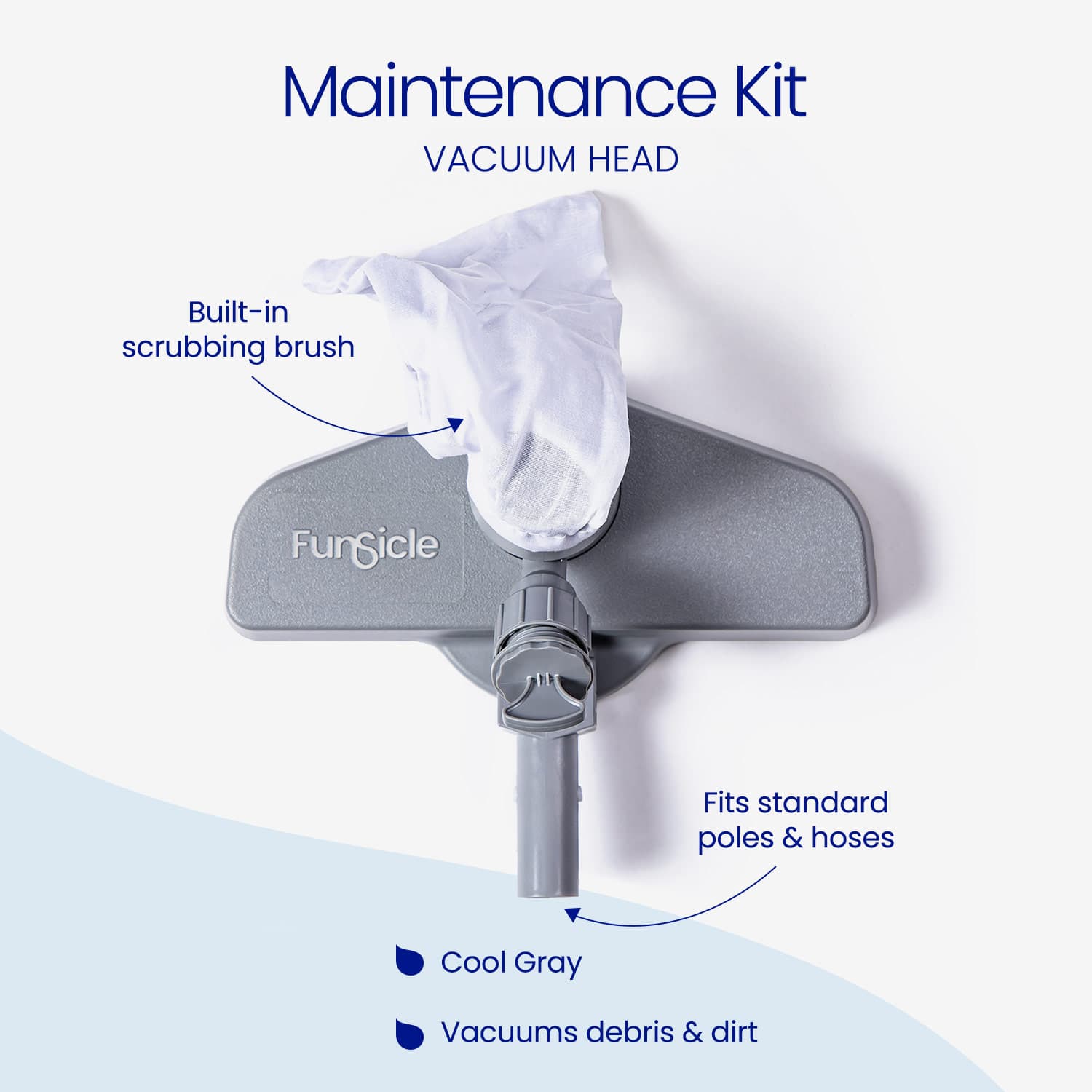 Funsicle vacuum head with scrubbing brush and built-in bag on a white background