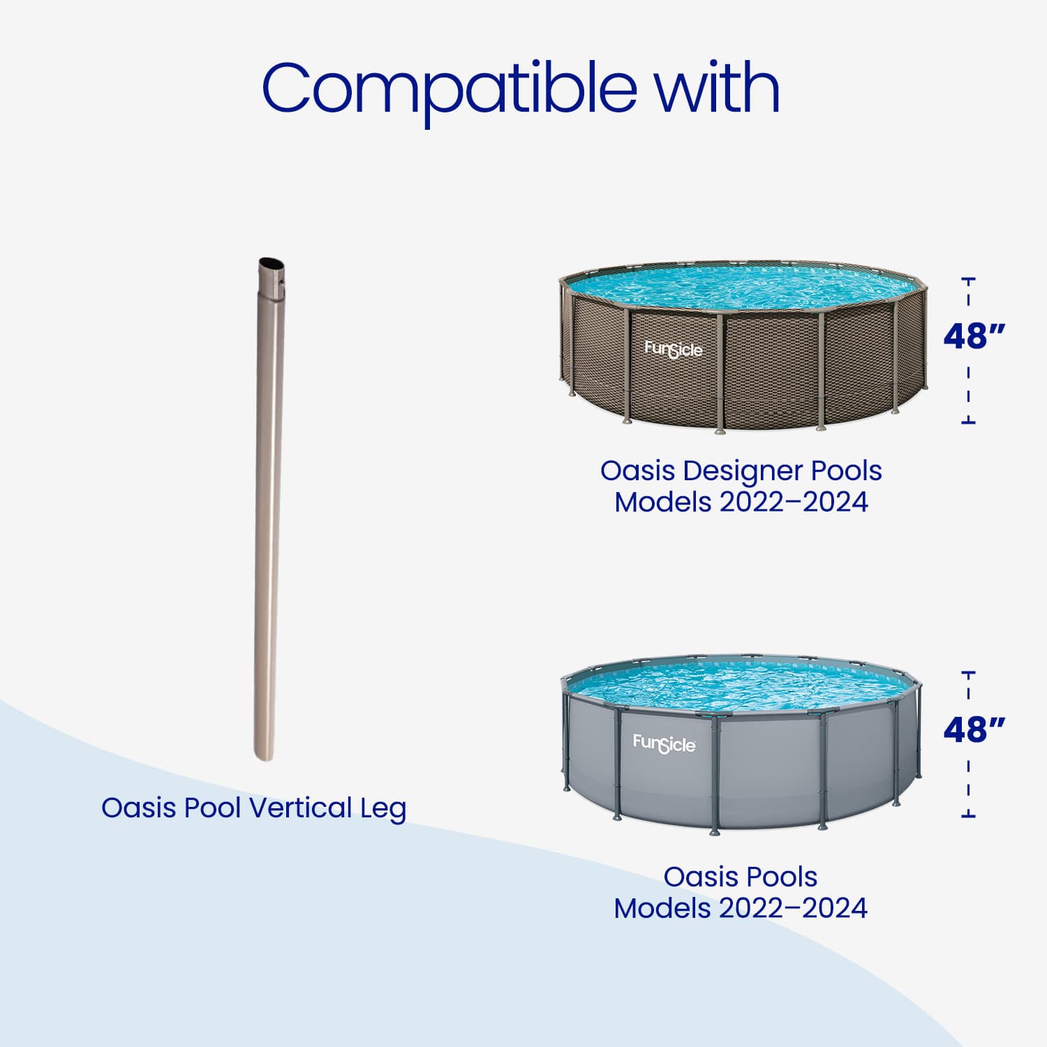 Futura pool with Oasis Designer Pools vertical leg on a white background