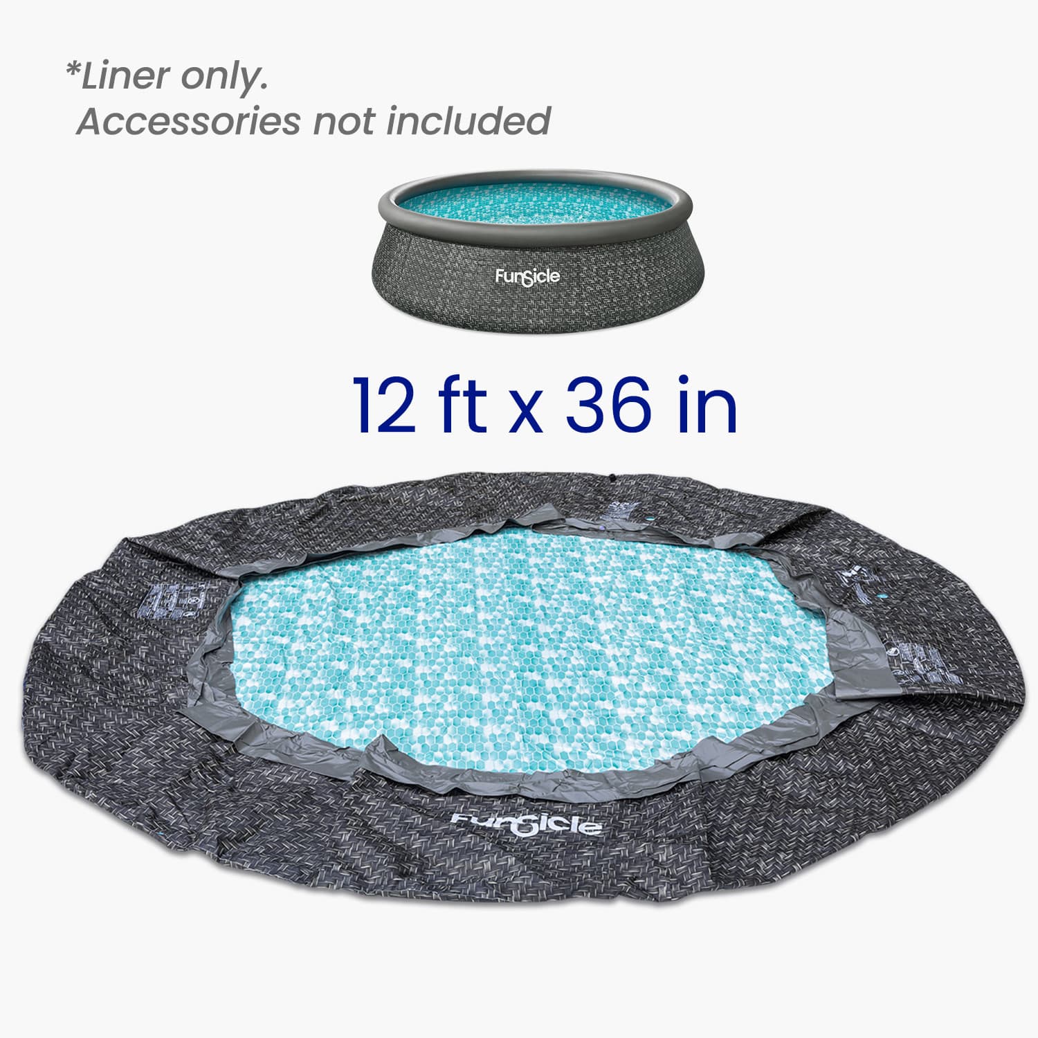 Pool liner with dimensions 12 ft x 36 in on a white background