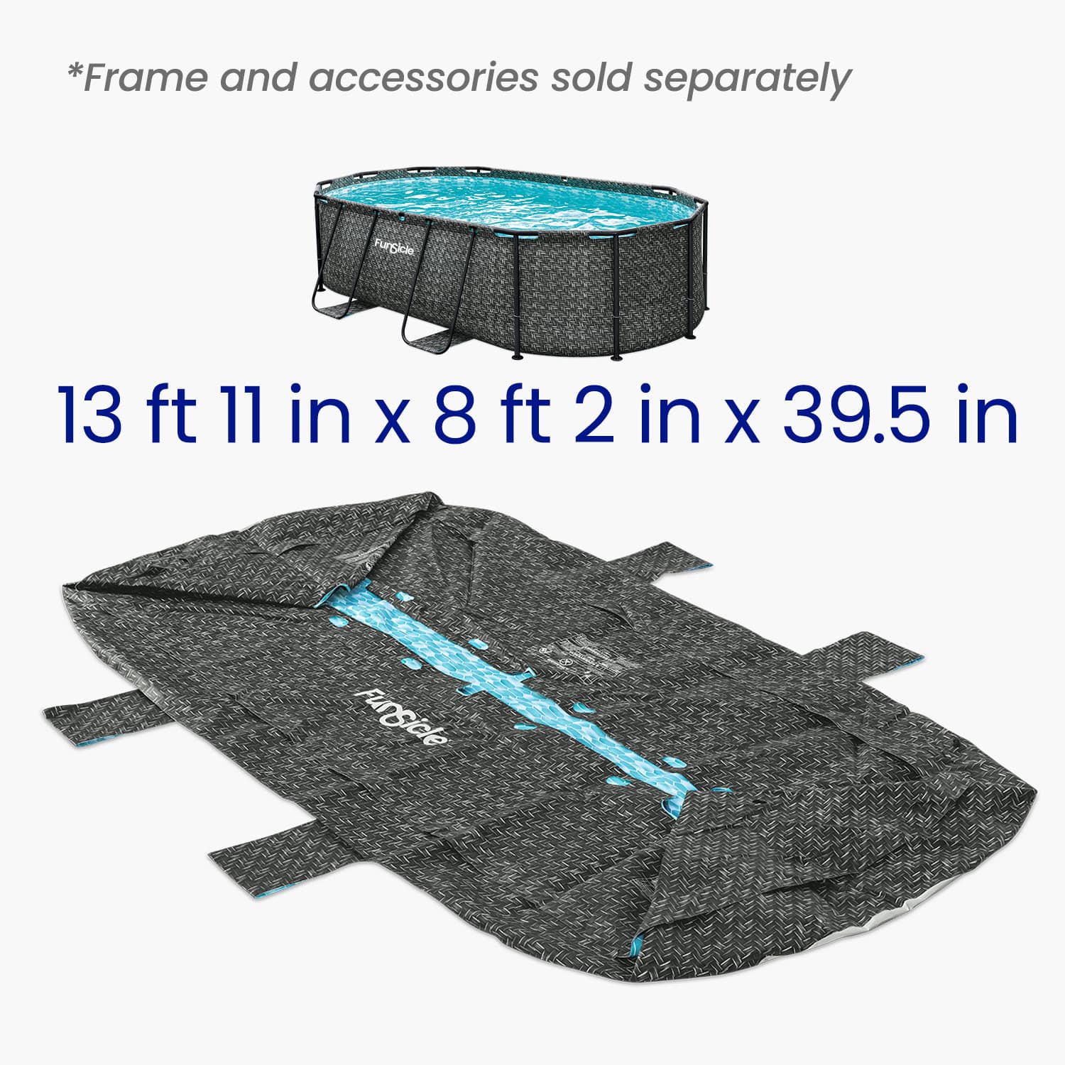 Pool liner with dimensions displayed on a white background