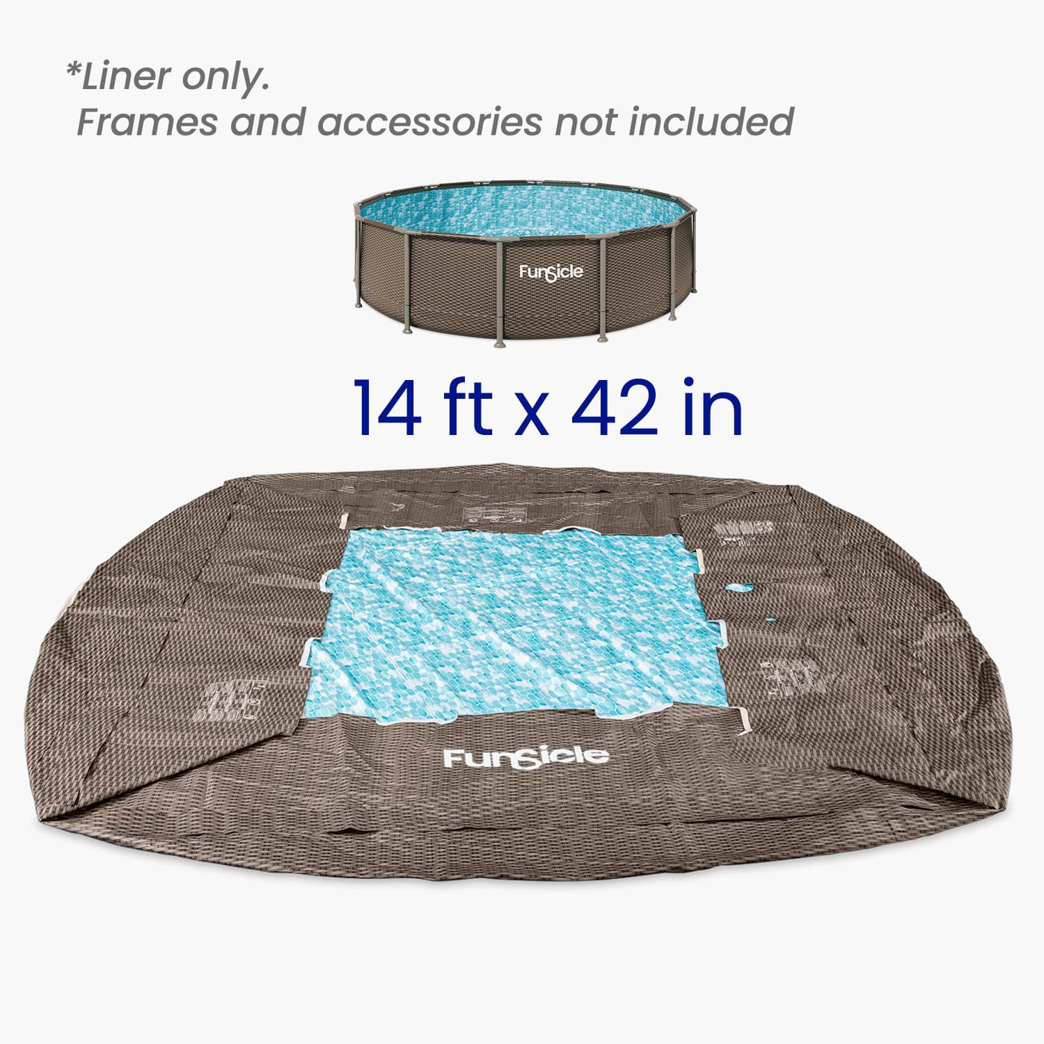 Funsicle pool liner with dimensions 14 ft x 42 in on a white background