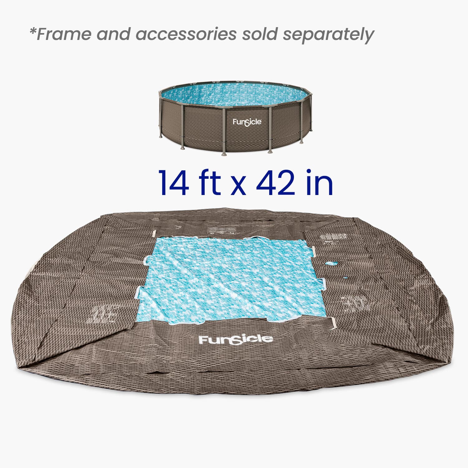 Pool liner with dimensions displayed on a white background