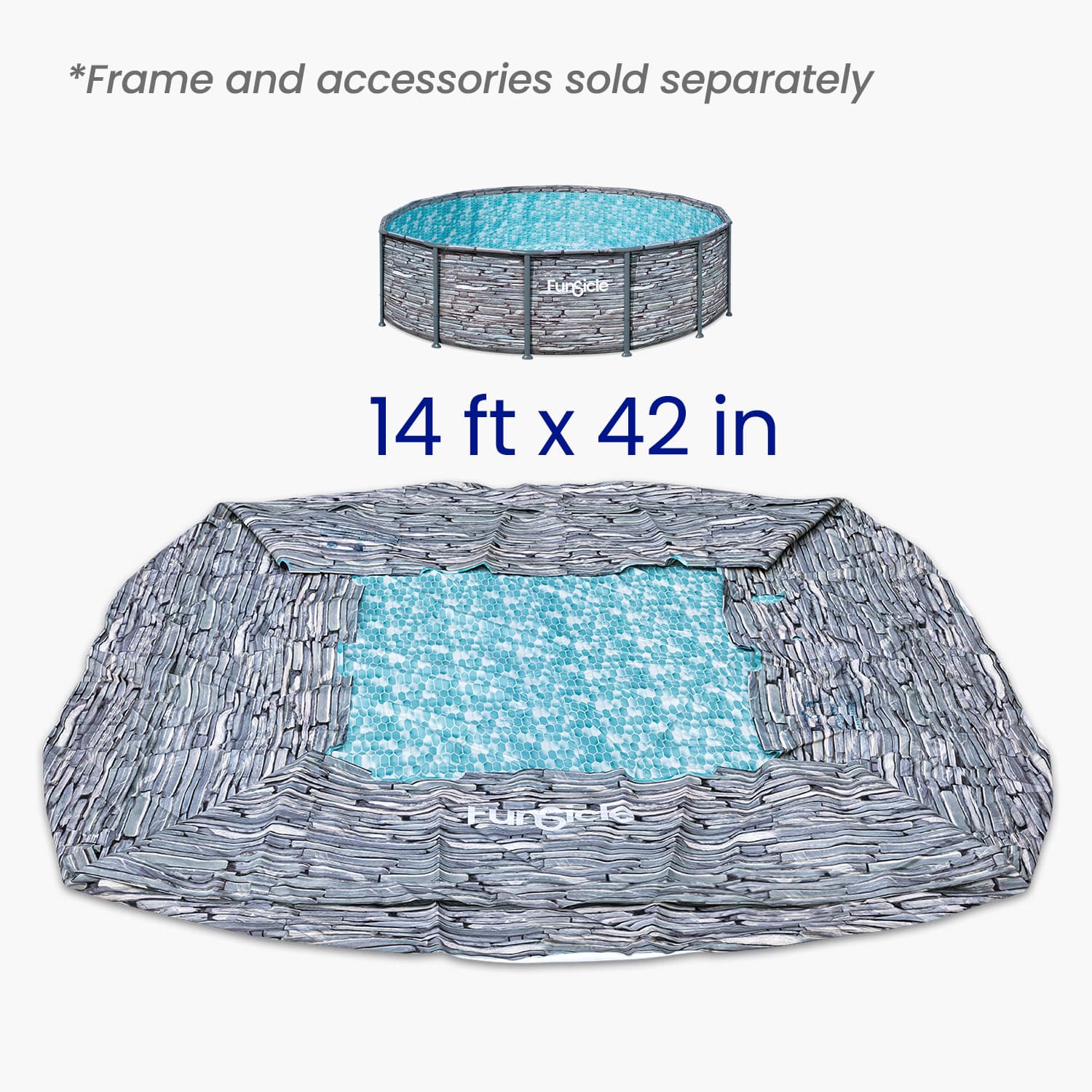 Pool liner with dimensions on a white background