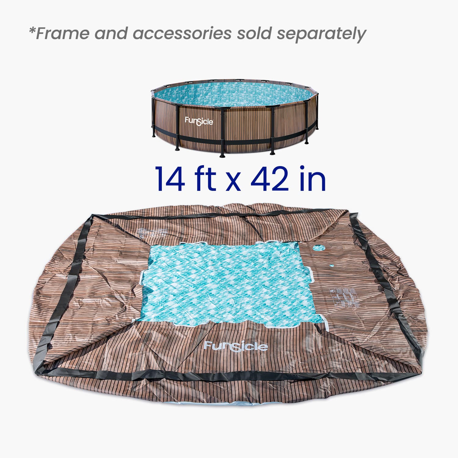 Pool liner with dimensions displayed on a white background