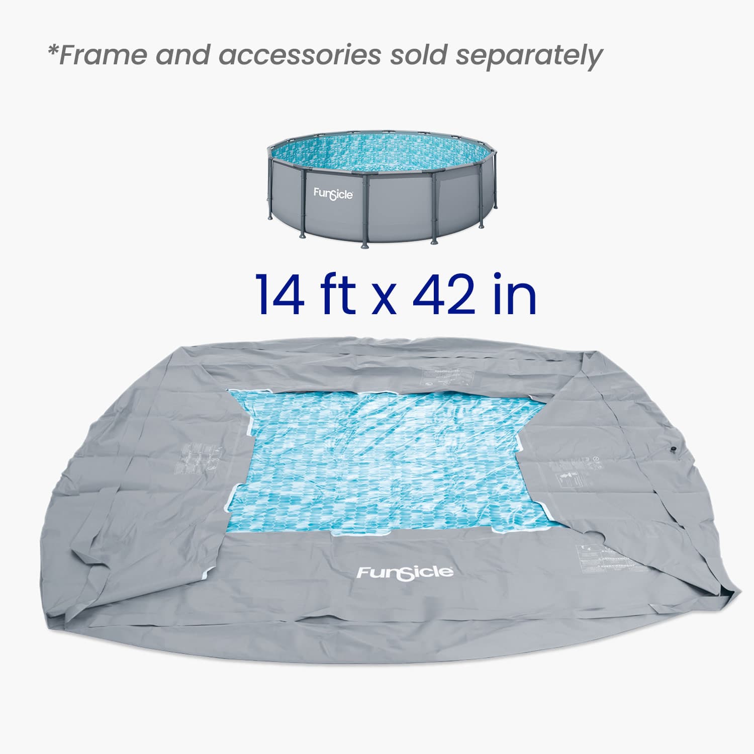 Pool liner with dimensions displayed on a white background