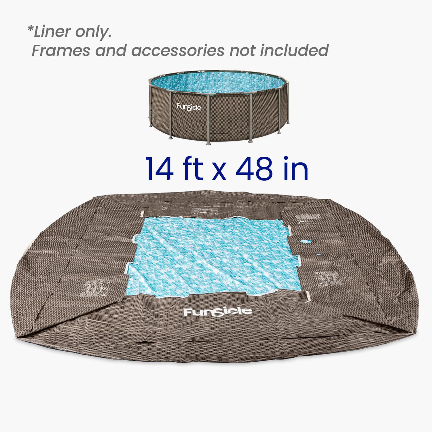 Pool liner with dimensions 14 ft x 48 in, displayed on a white background.
