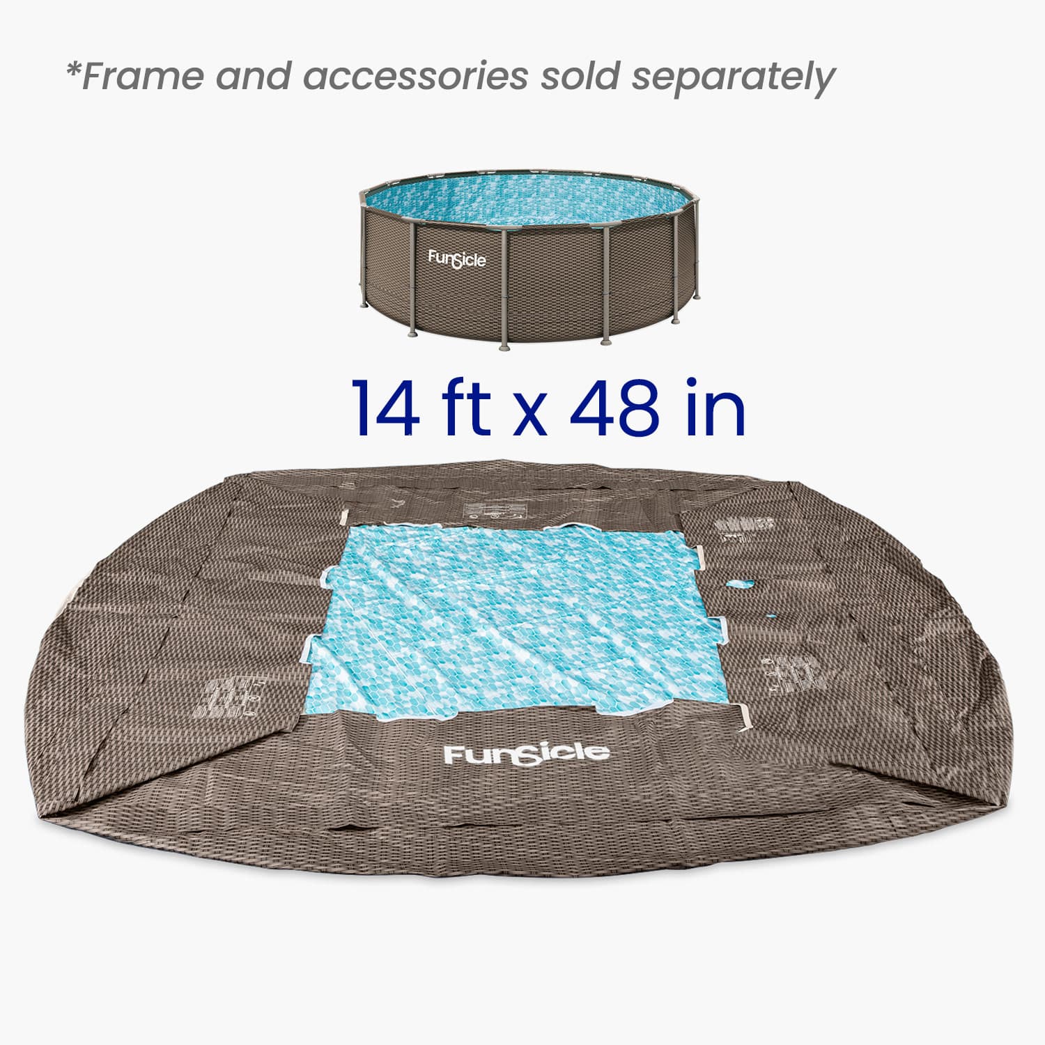 Pool liner with dimensions on a white background