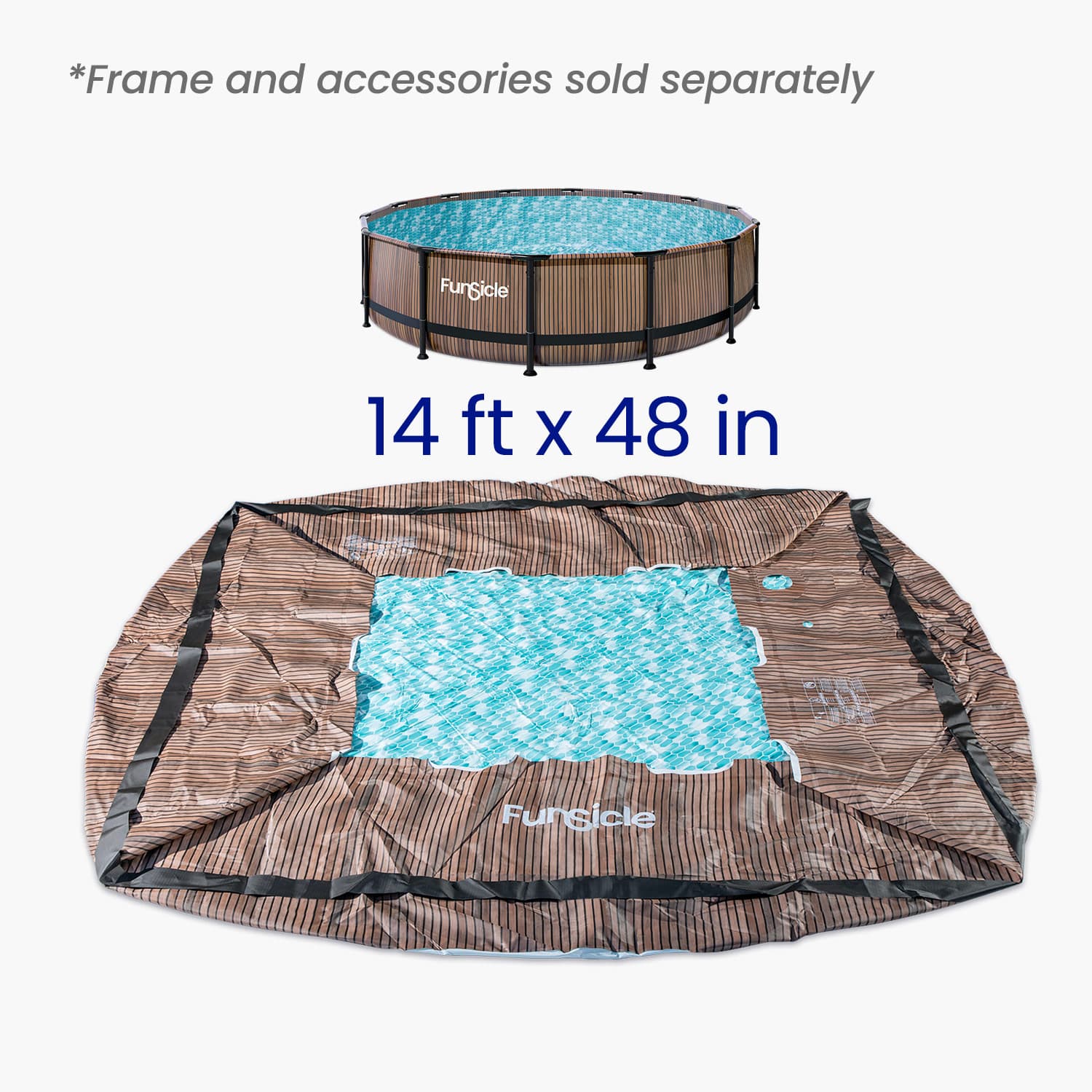 Pool liner with dimensions displayed on a white background
