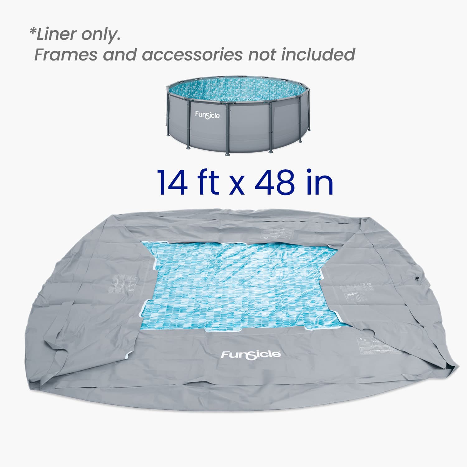 Funsicle pool liner with dimensions 14 ft x 48 in on a white background