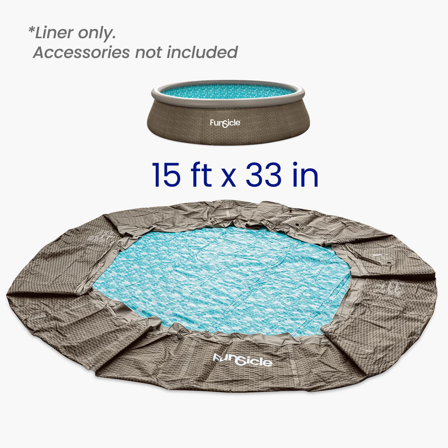 Funsicle pool liner with dimensions 15 ft x 33 in on a white background