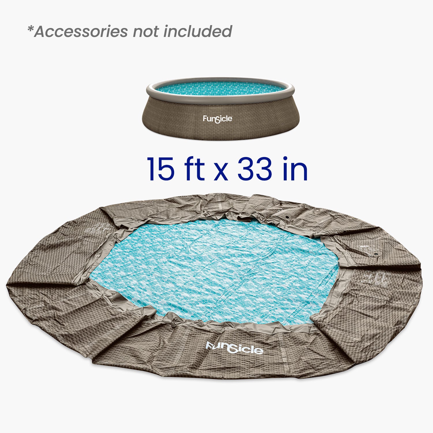 Funsicle pool liner with dimensions on a white background