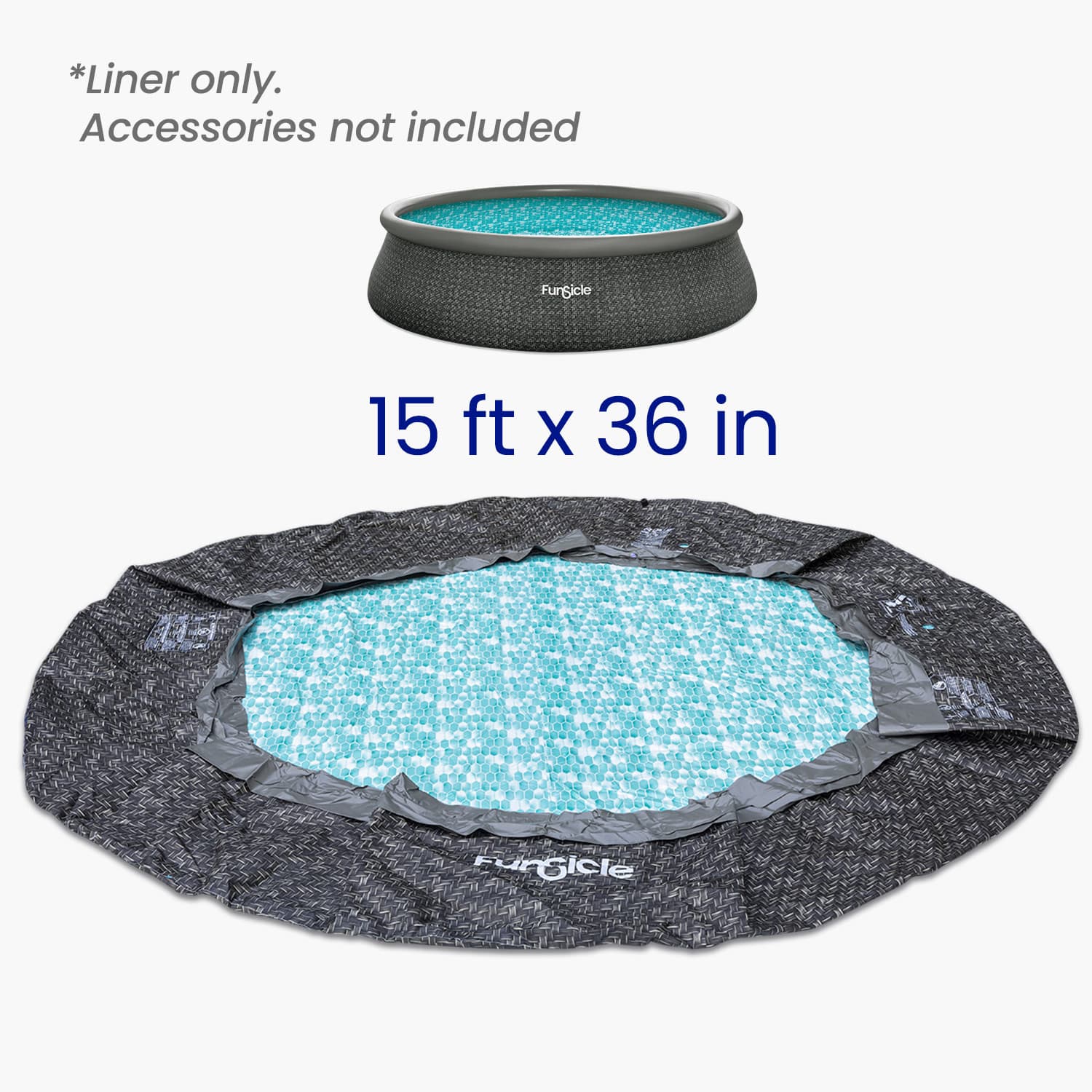 Pool liner with dimensions 15 ft x 36 in on a white background