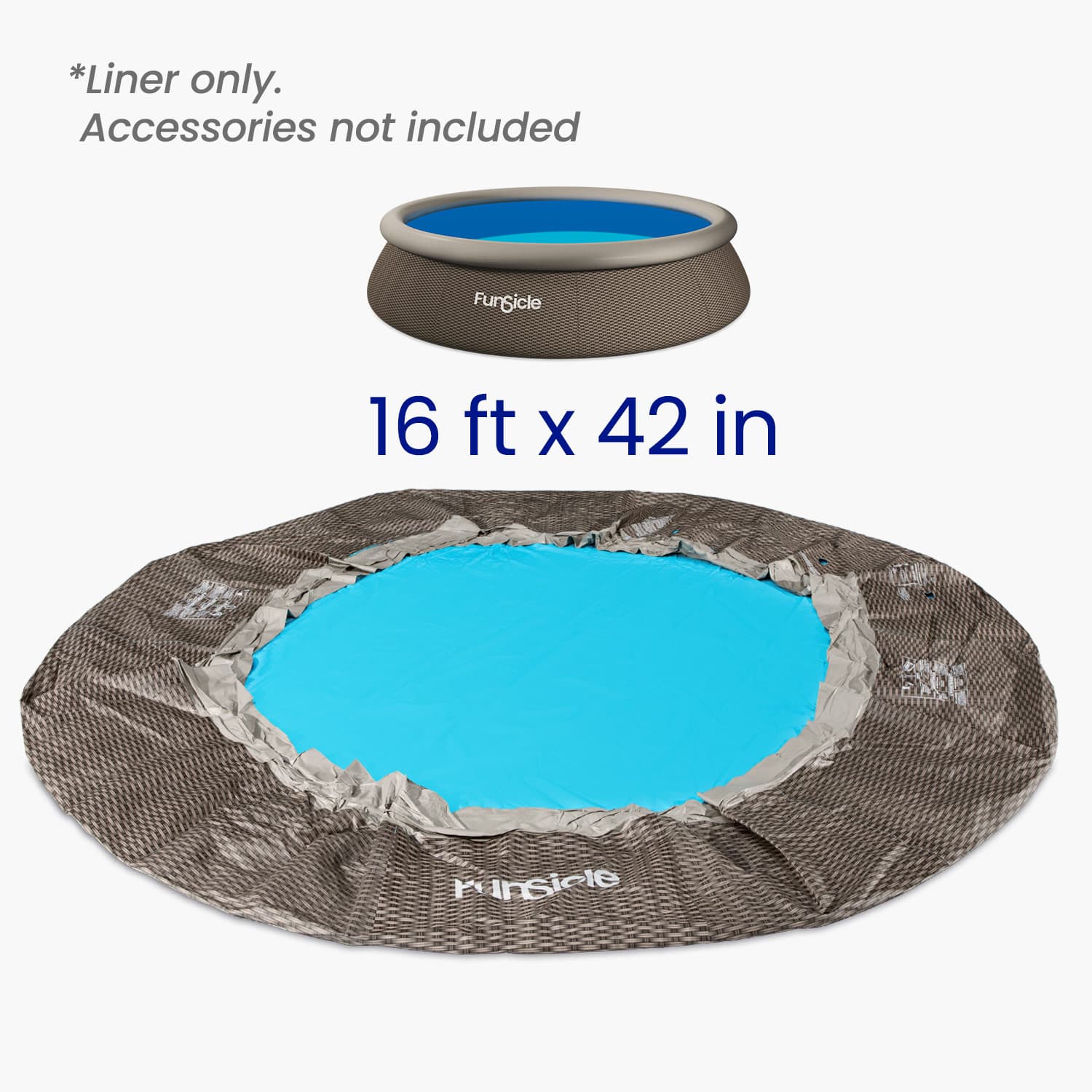 Pool liner with dimensions 16 ft x 42 in, featuring the brand 'Funsicle.
