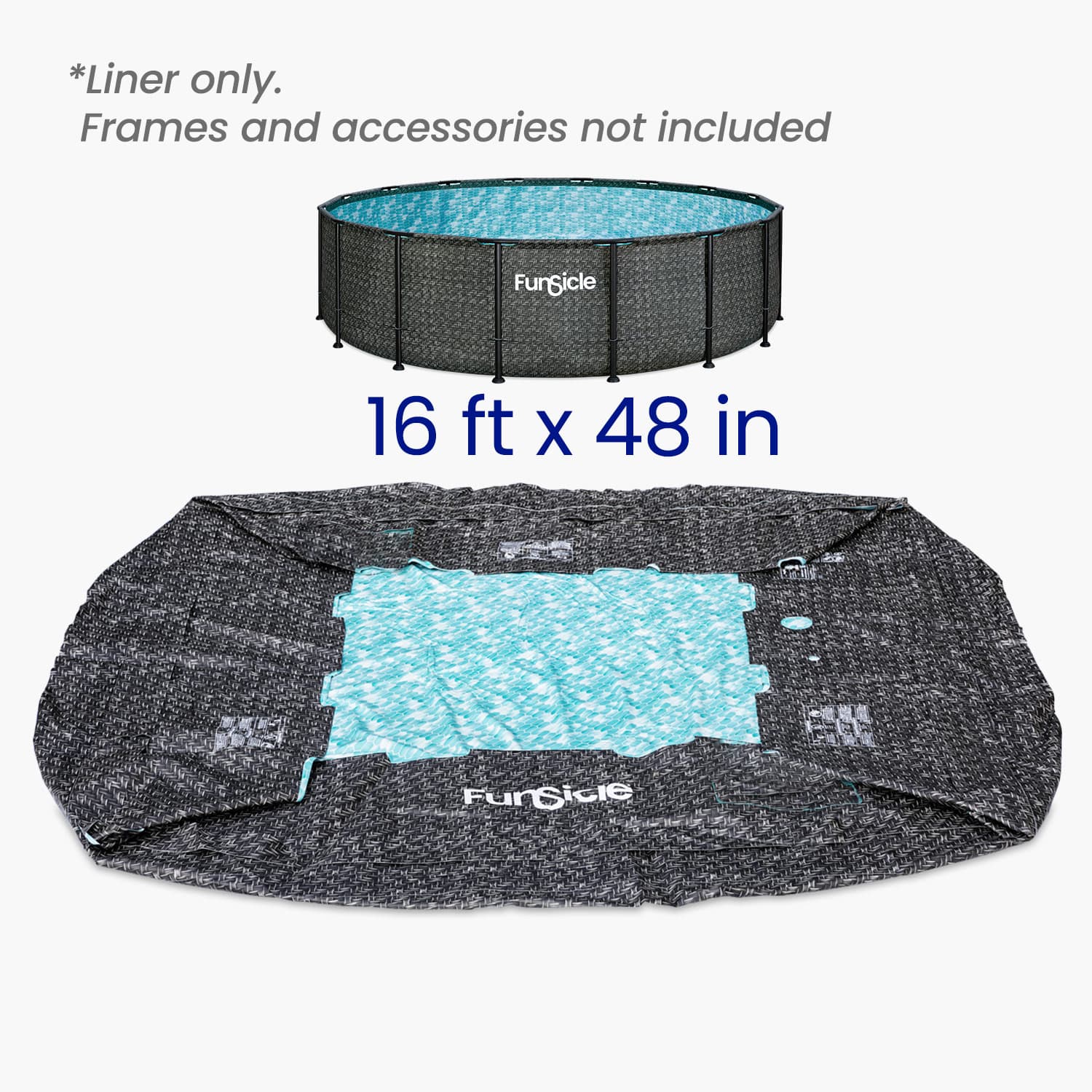 Funsicle pool liner with dimensions 16 ft x 48 in on a white background