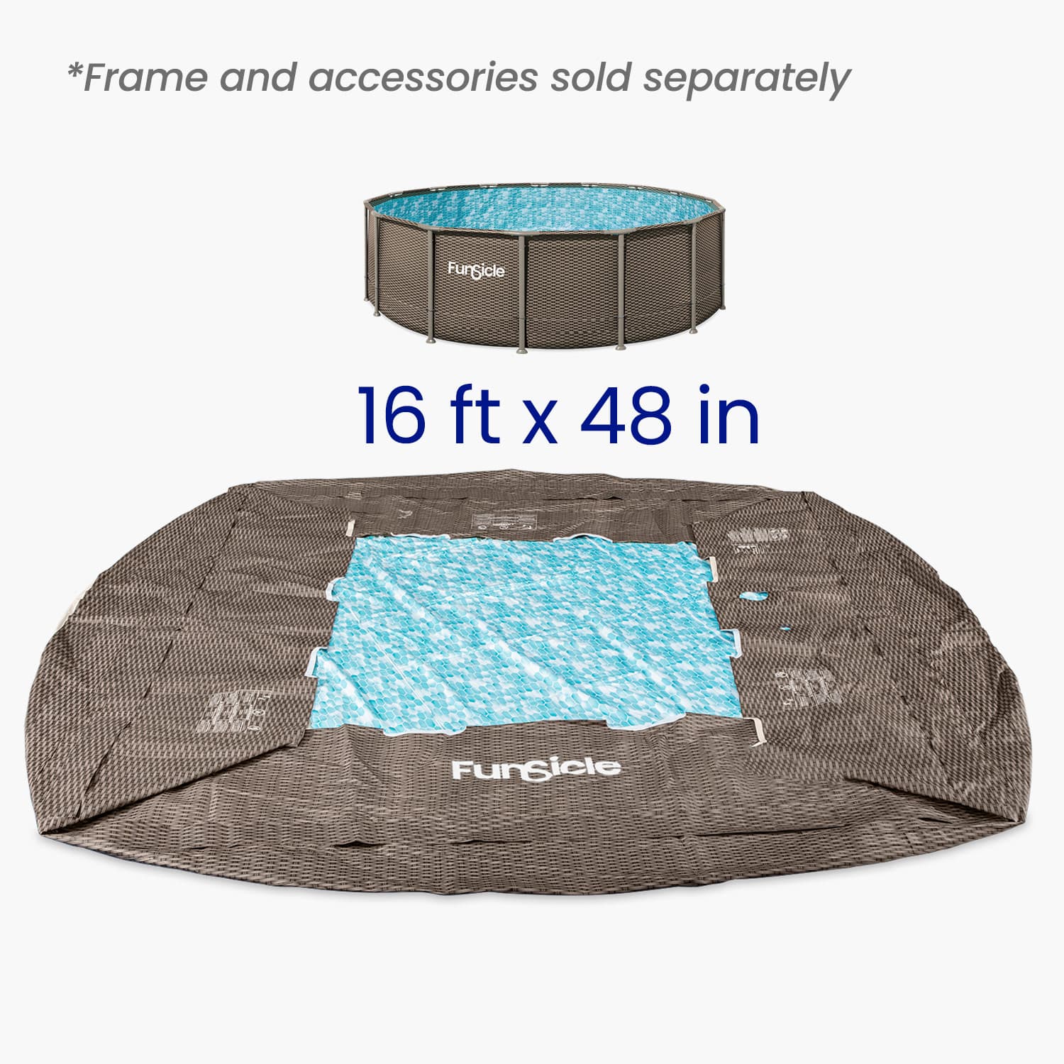 Pool liner with dimensions displayed on a white background