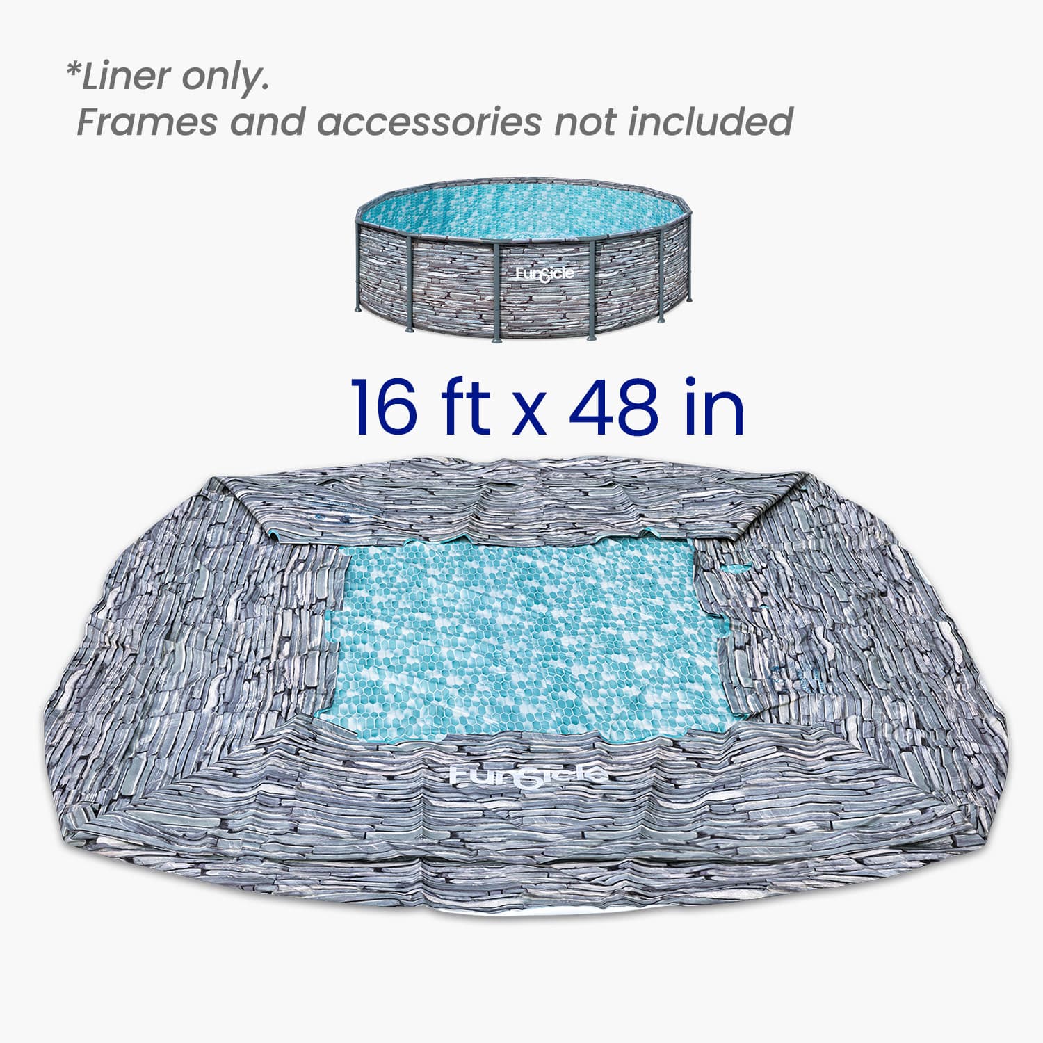Pool liner with dimensions 16 ft x 48 in on a white background