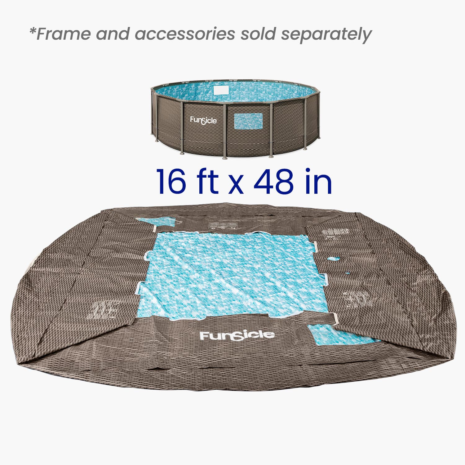 Pool liner with dimensions 16 ft x 48 in on a white background