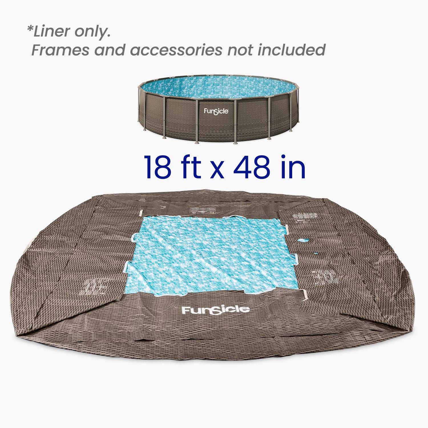 Funsicle pool liner with dimensions 18 ft x 48 in on a white background