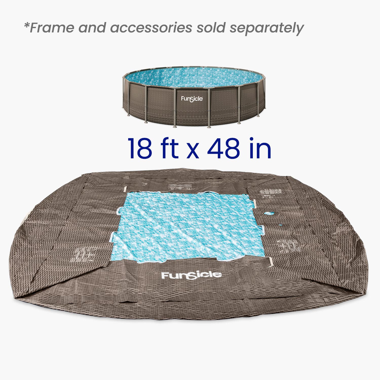 Pool liner with dimensions displayed on a white background