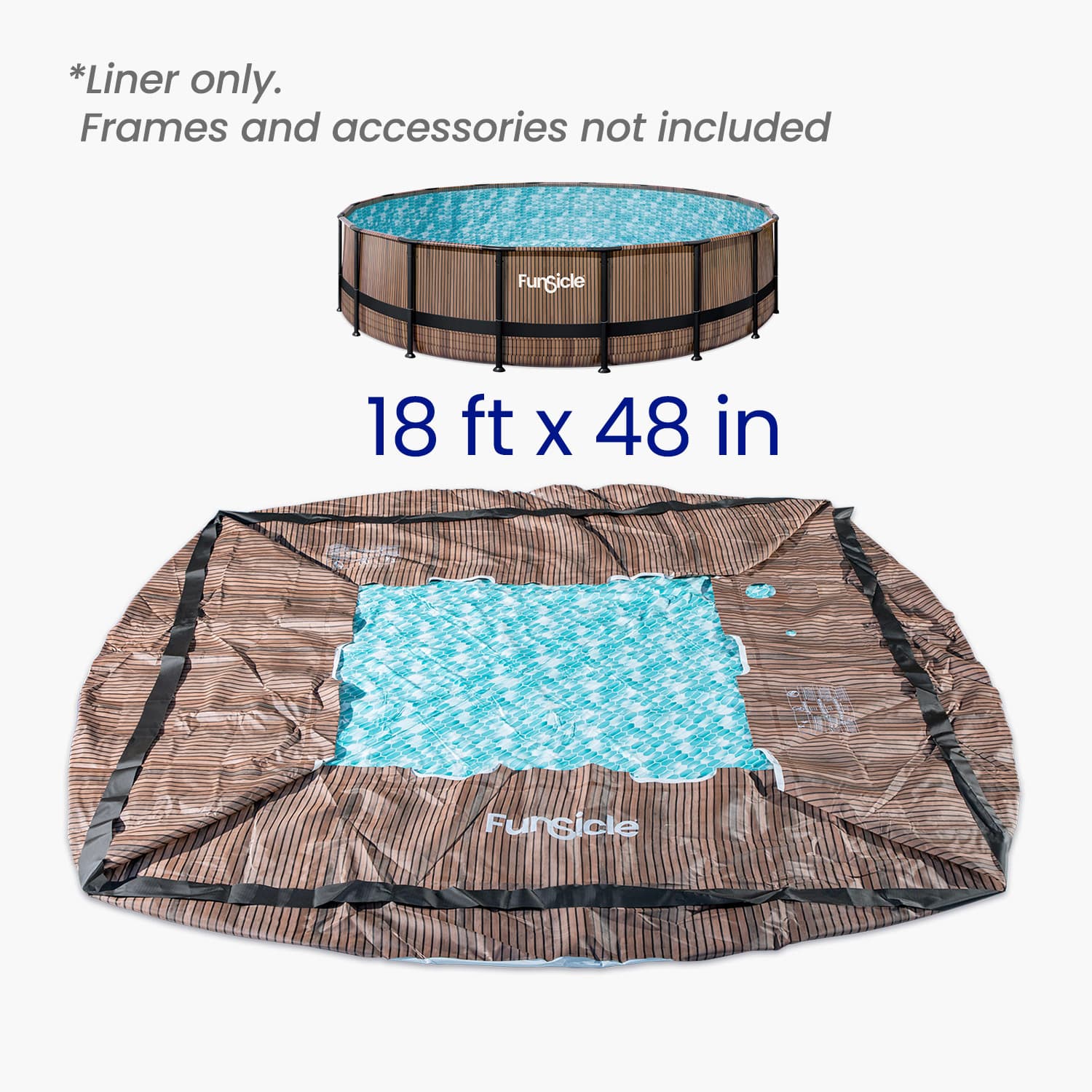 Funsicle pool liner with dimensions 18 ft x 48 in on a white background