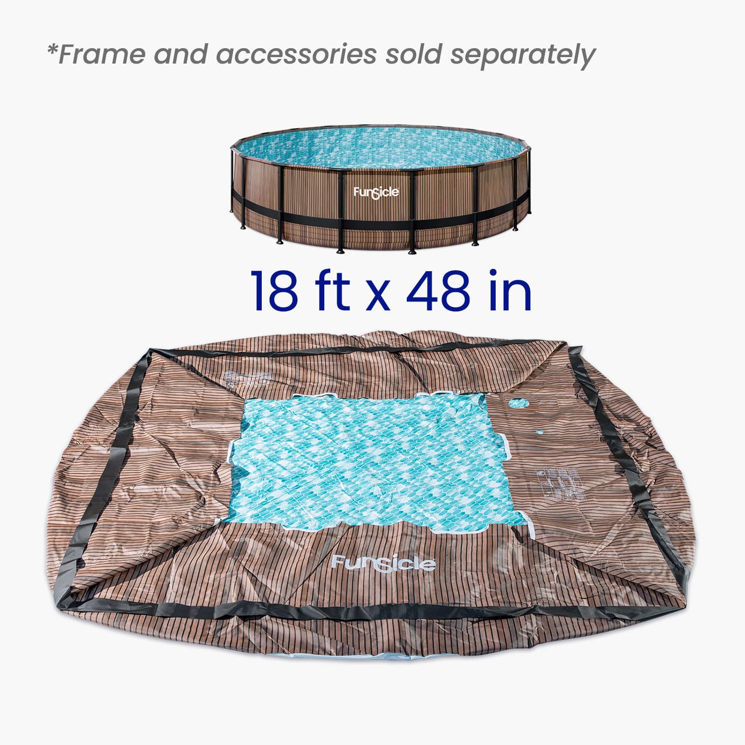 Pool liner with dimensions displayed on a white background