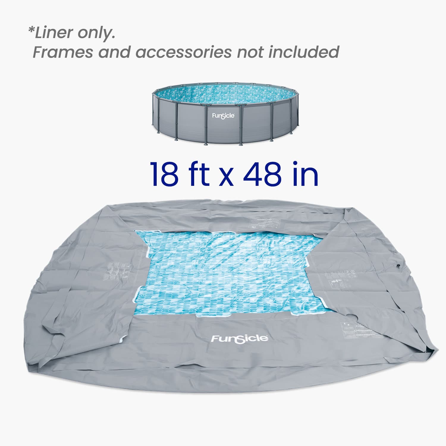 Funsicle pool liner with dimensions 18 ft x 48 in on a white background