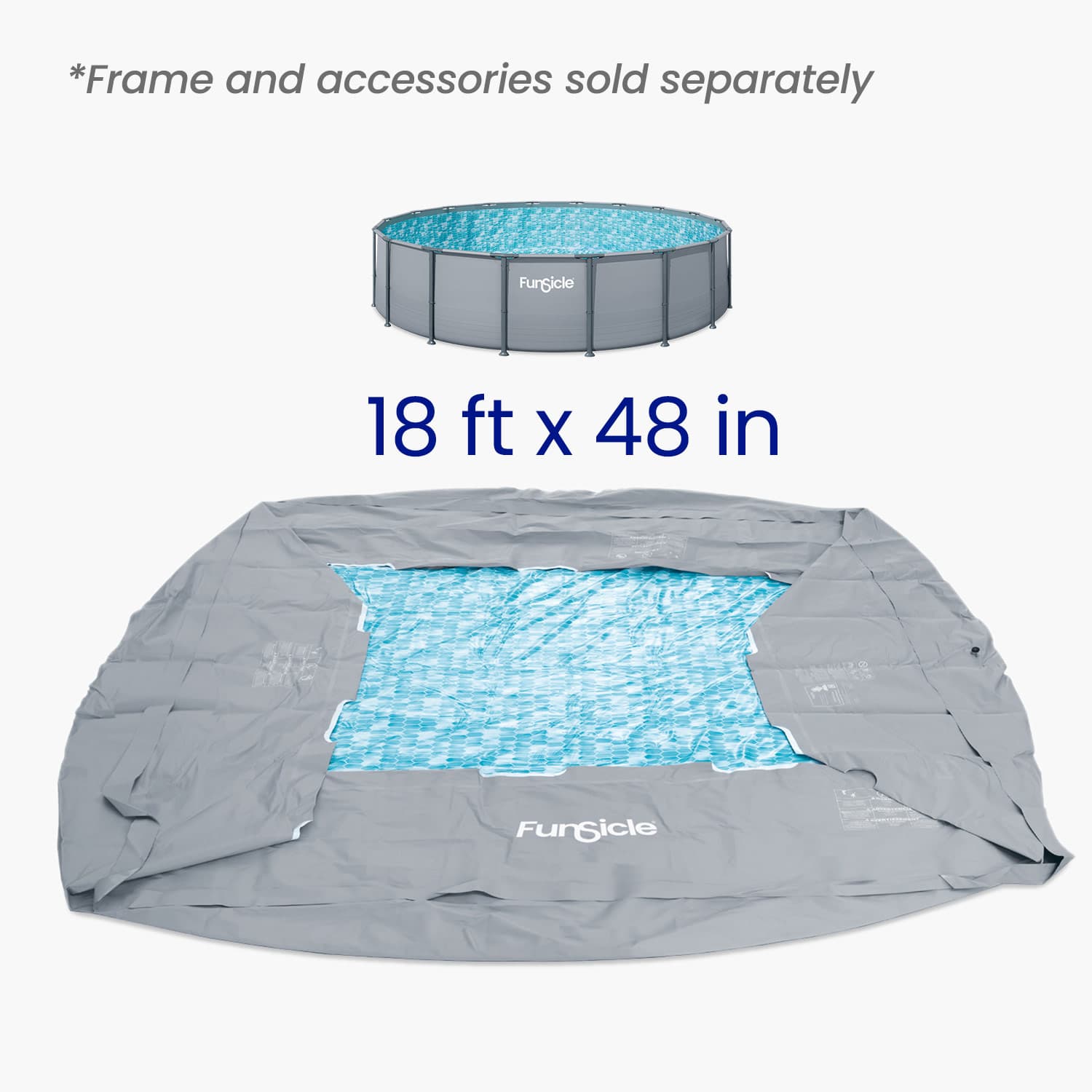 Pool liner with dimensions displayed on a white background