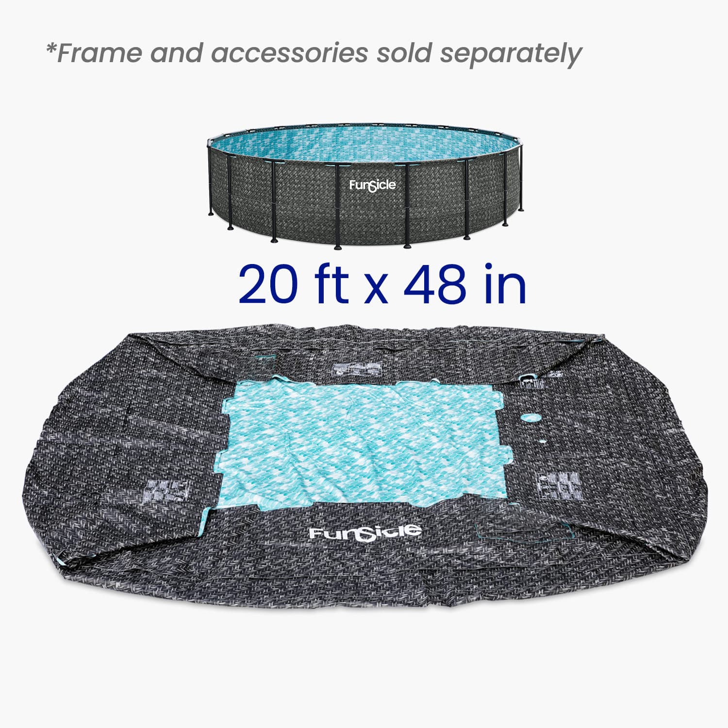 Pool liner with dimensions displayed on a white background