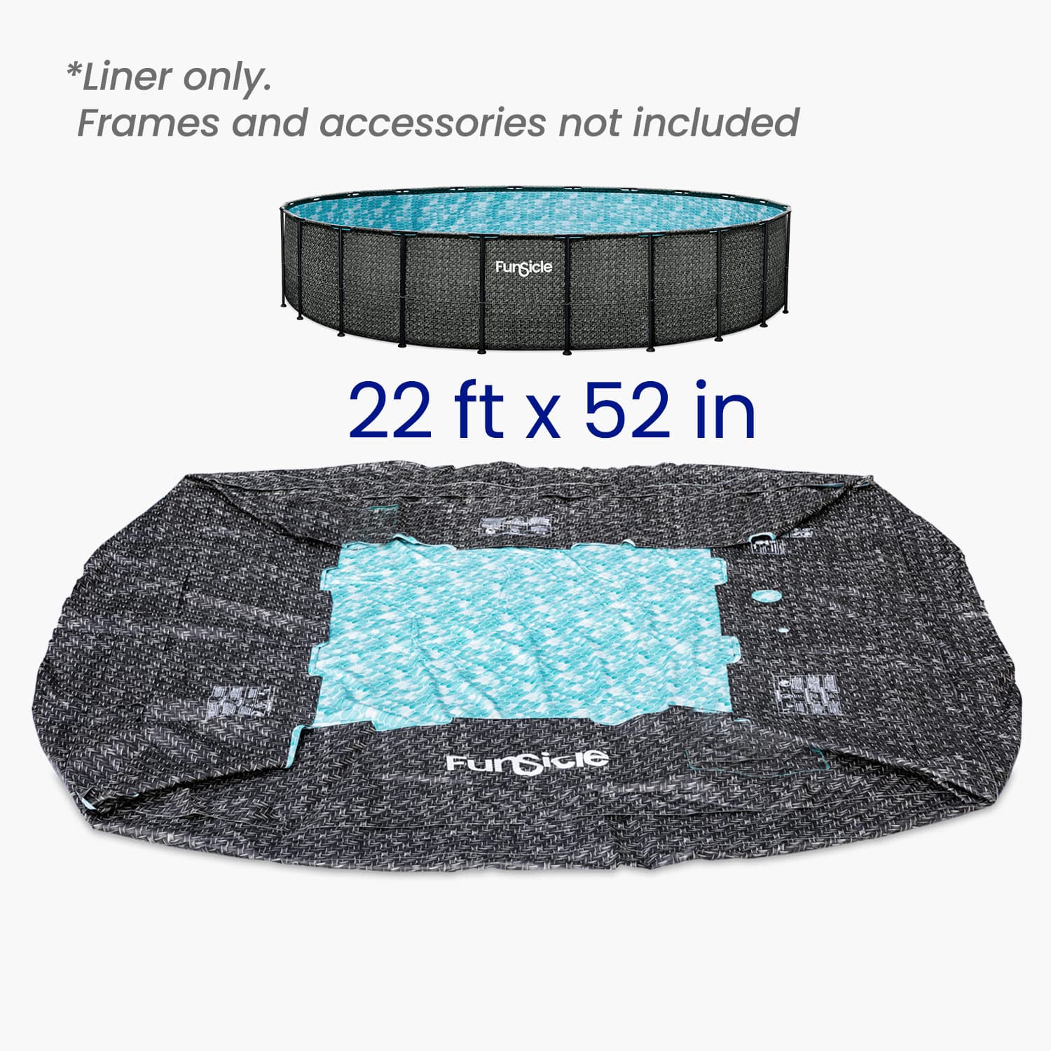 Pool liner with dimensions 22 ft x 52 in, framed by a pool structure on a white background.