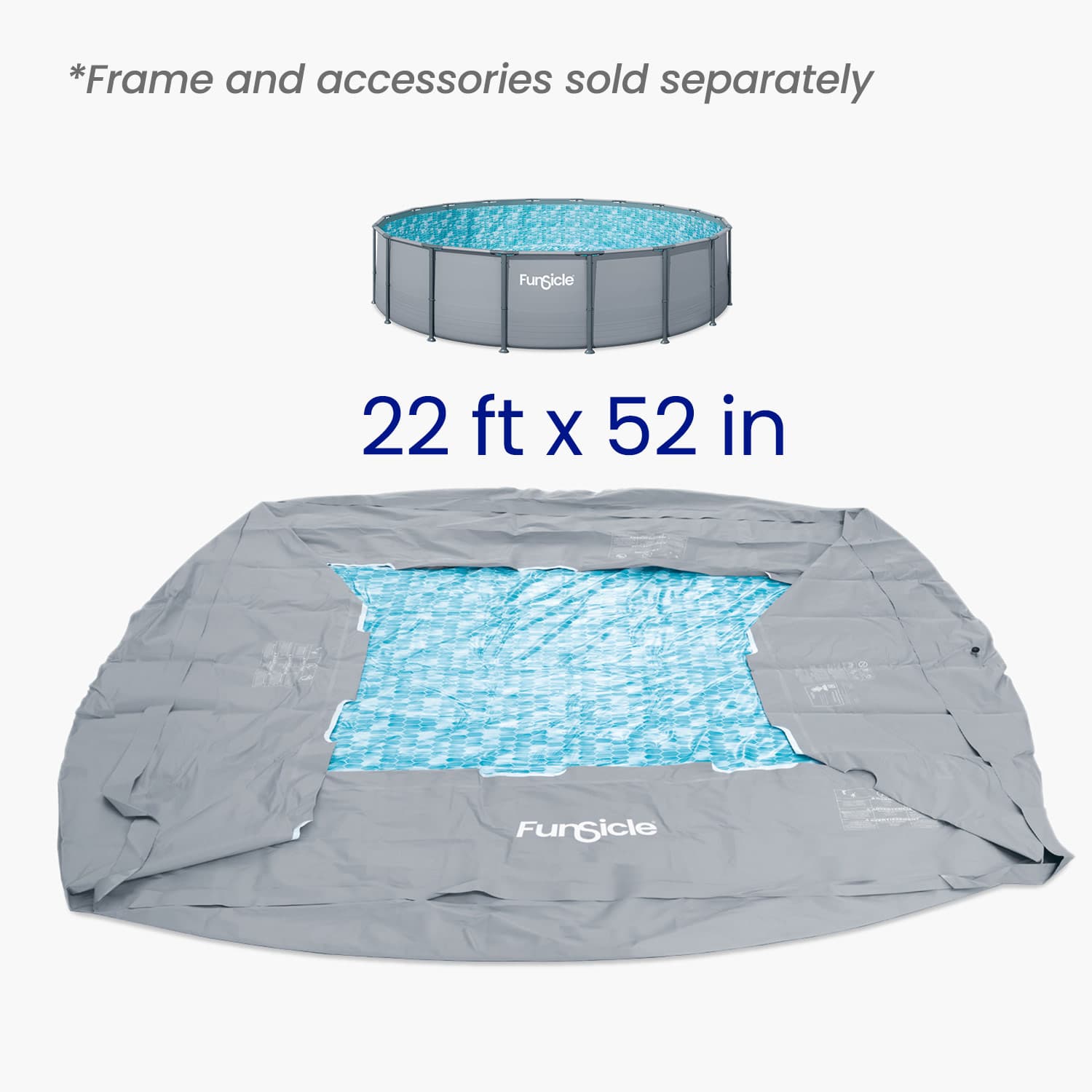 Pool liner with pool dimensions displayed on a white background