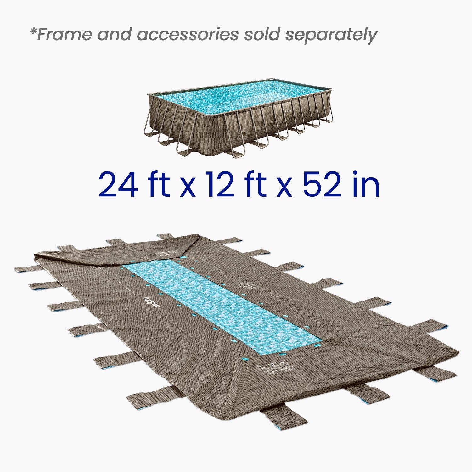 rectangular pool liner with dimensions on white background