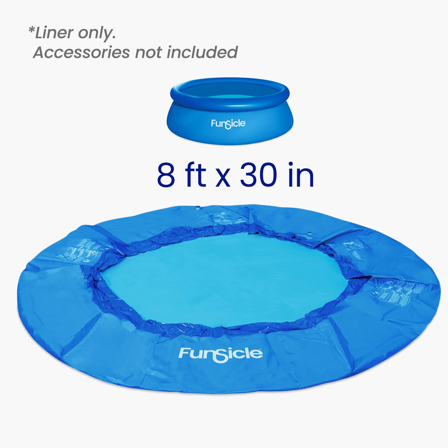 Blue pool liner with 'Funsicle' branding on a white background