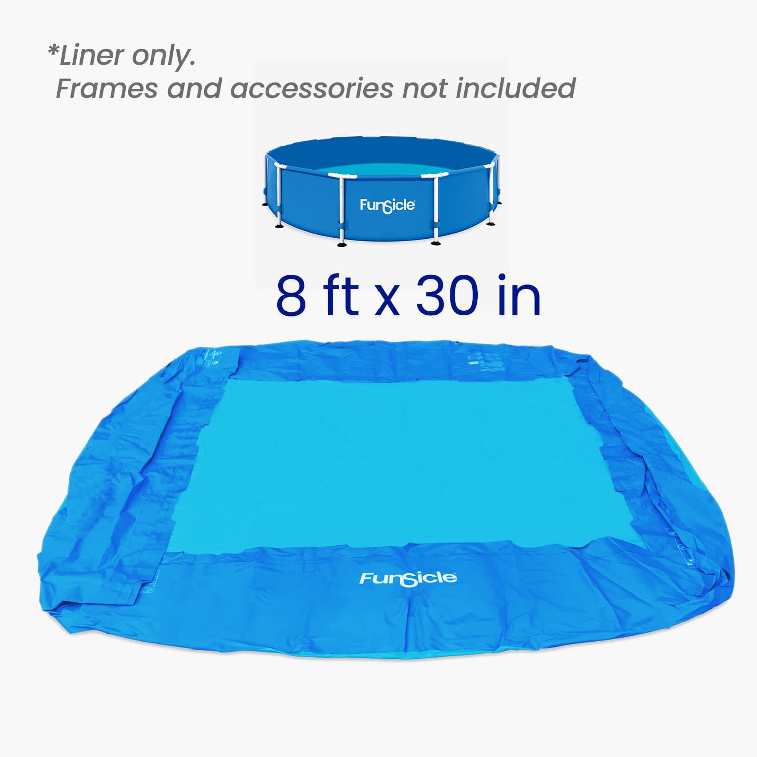 Blue pool liner with dimensions 8 ft x 30 in, featuring the Funsicle brand on a white background.