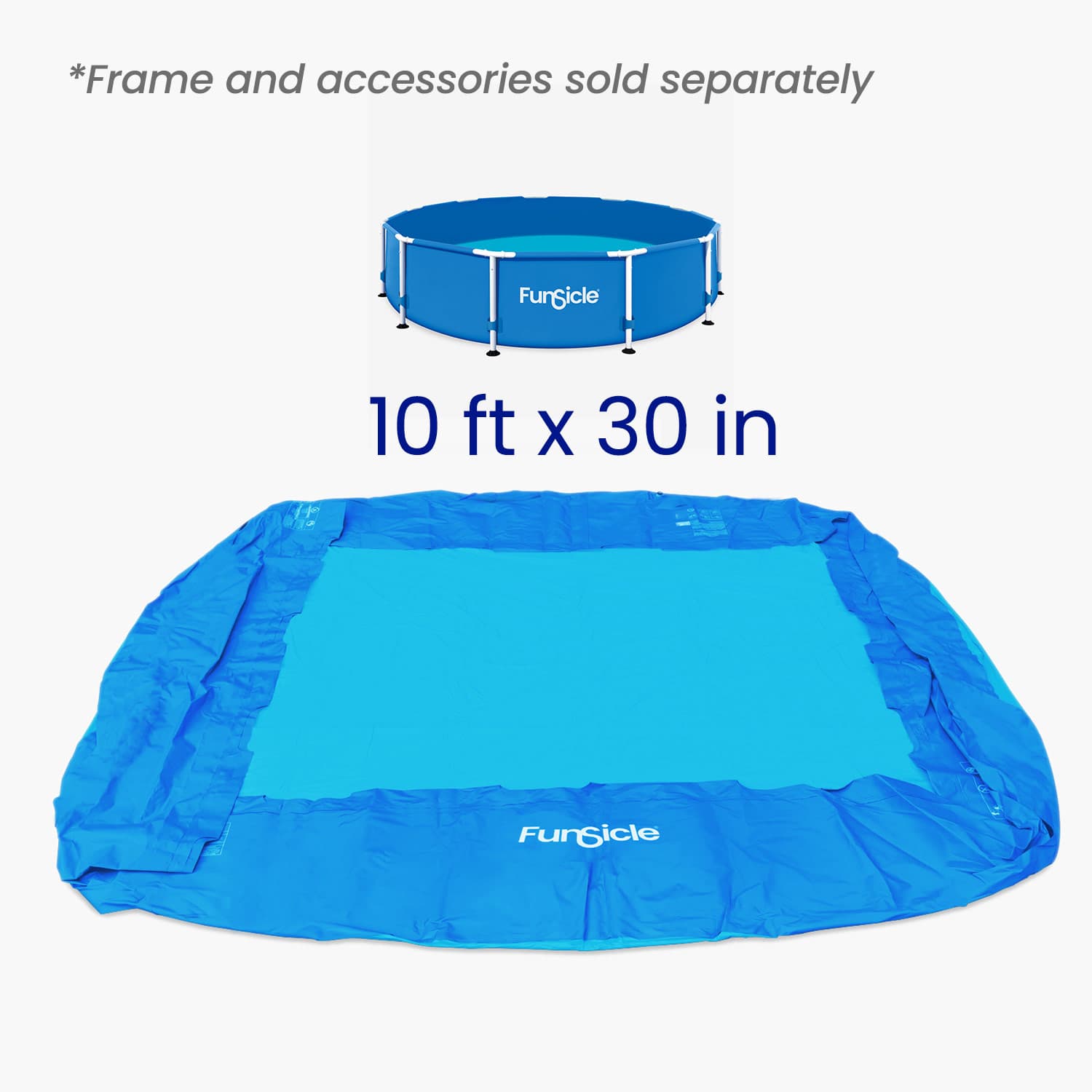 Blue pool liner with Funsicle branding on a white background