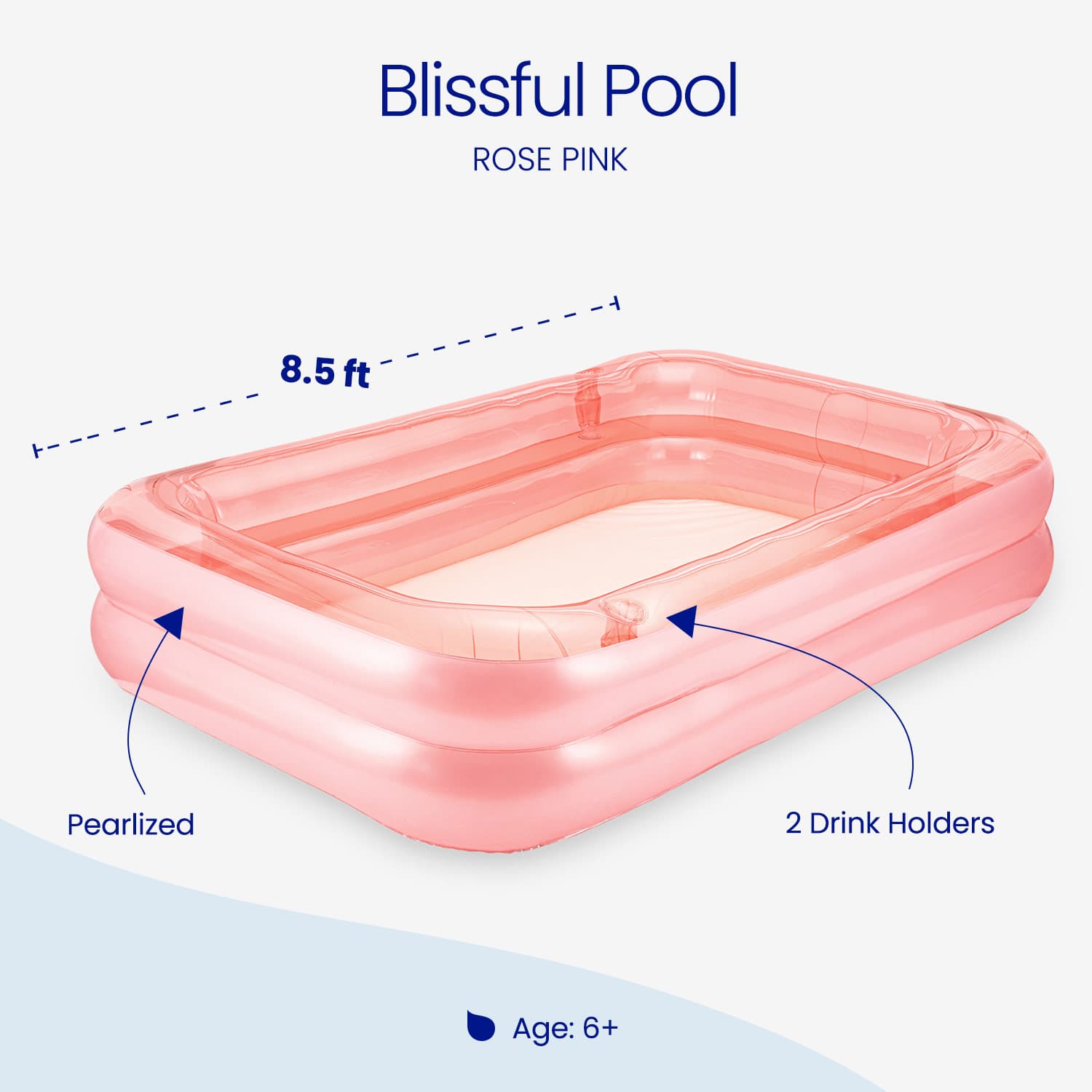 Inflatable pool with features highlighted on a white background