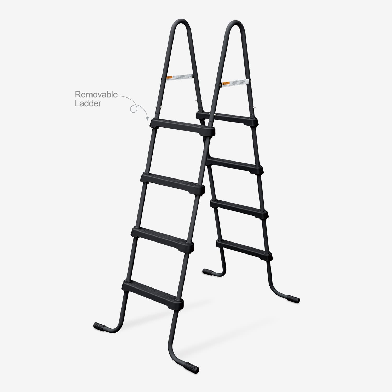 Black ladder with a removable step on a white background