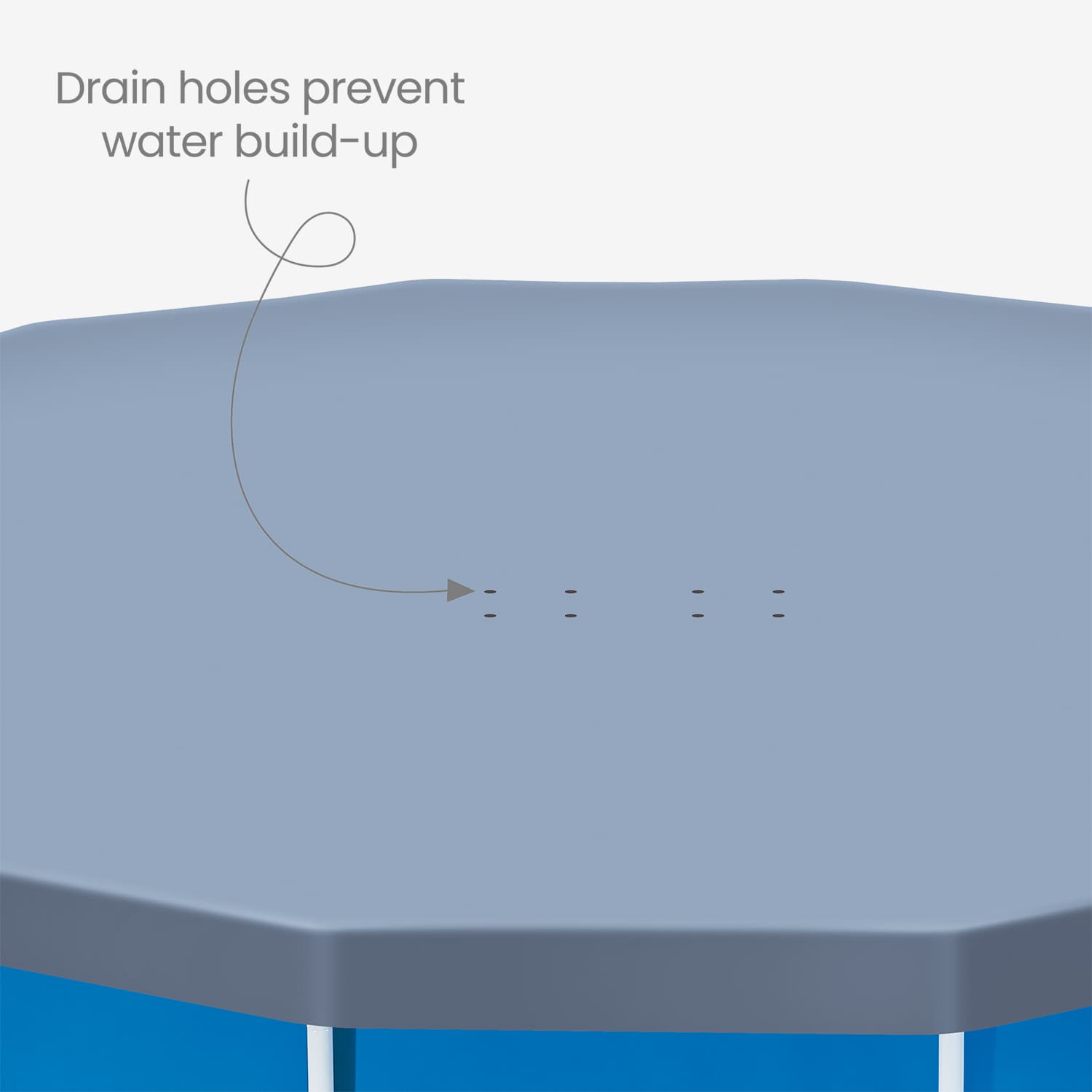 Close up pool cover with drain holes highlighted on a gray background